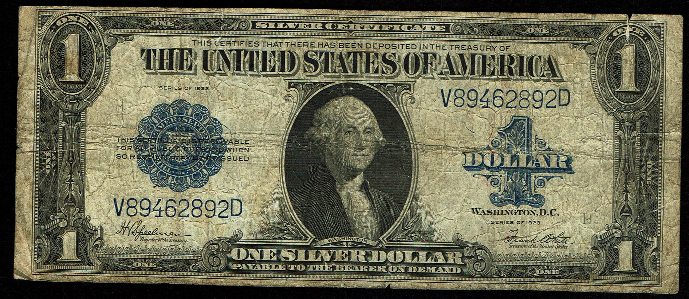 United States - 1 Dollar 1923 - Silver Certificate, Blue Seal - Speelman-White Signatures - Friedberg 237 - 1 0