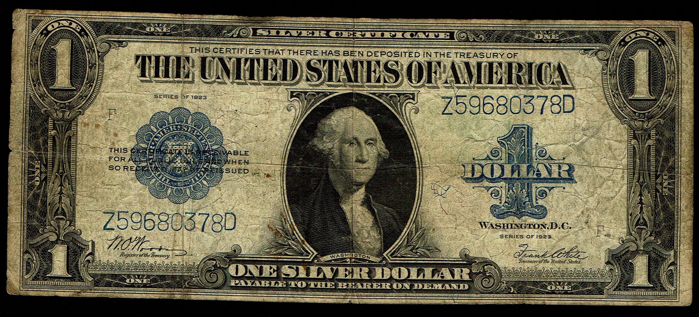 United States - 1 Dollar 1923 - Silver Certificate, Blue Seal - Woods-White Signatures - Friedberg 238 - 1 0