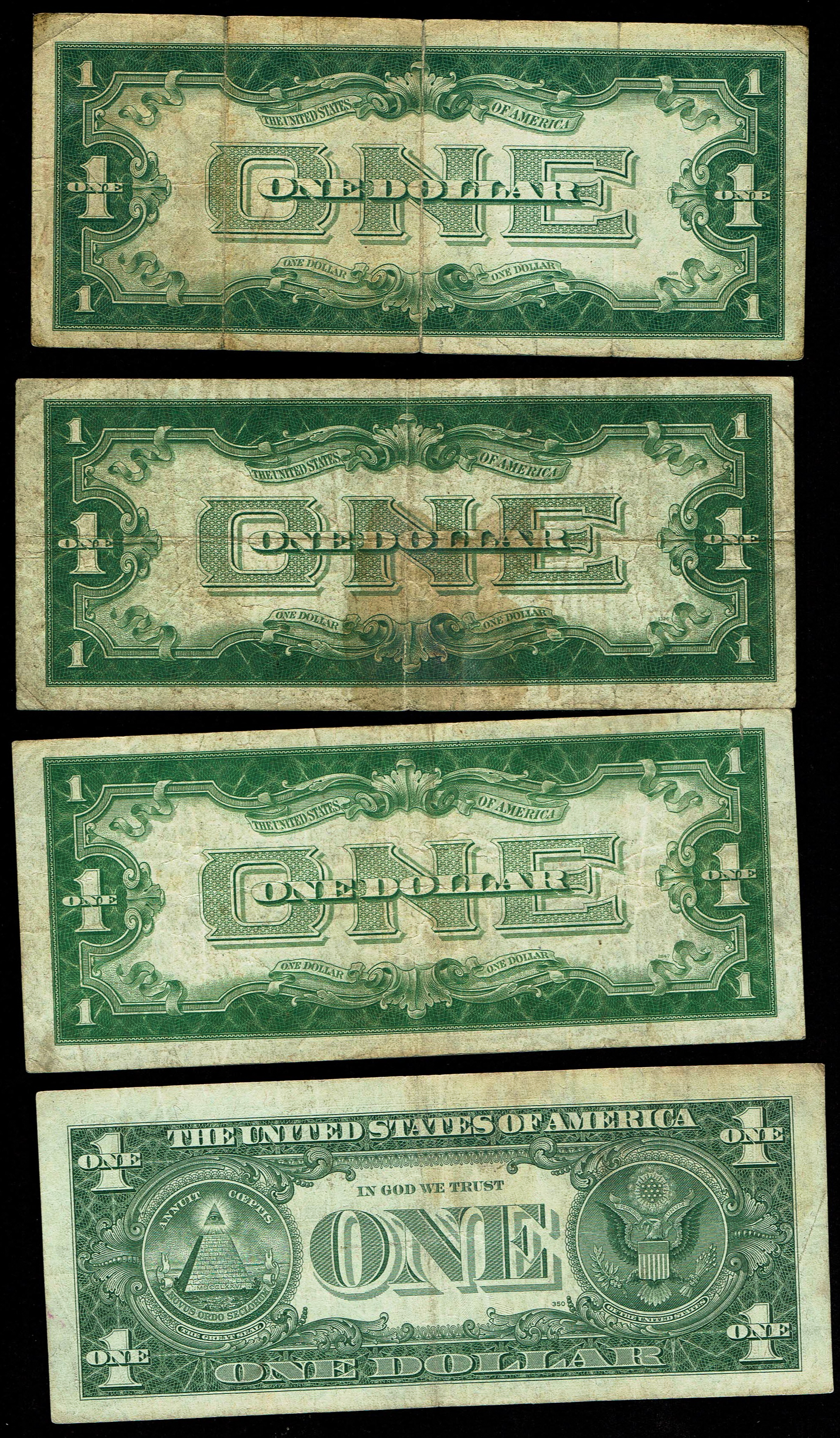 United States - Lot of 4 One Dollar Notes, Series 1928A, 1934 and 1957 - Blue Seal Silver Certificates - Friedberg ... - 1 1