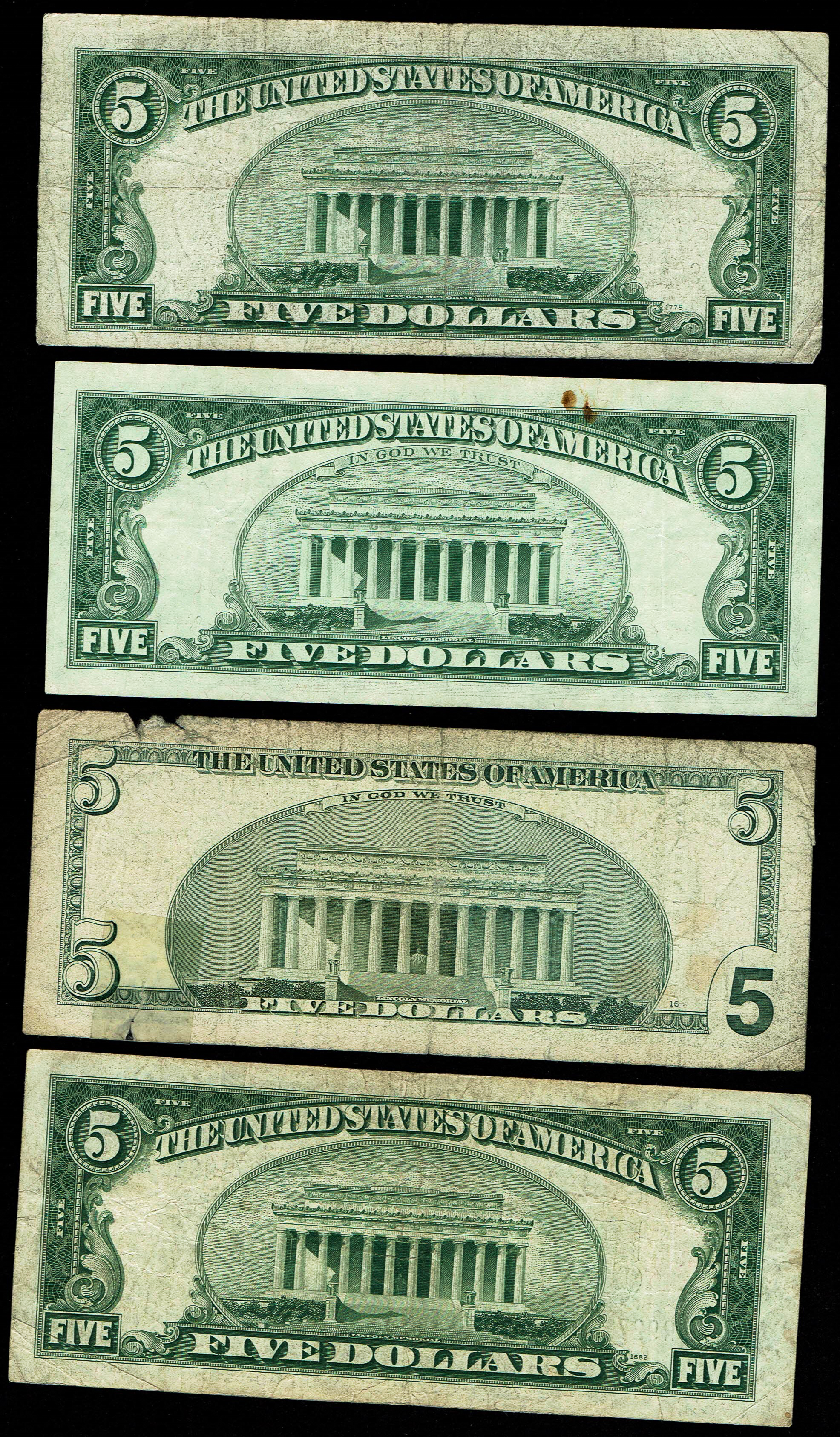 United States - Lot of 4 Five-Dollar Notes, Series 1934D (2 units), 1963 and 2003 - 1 1