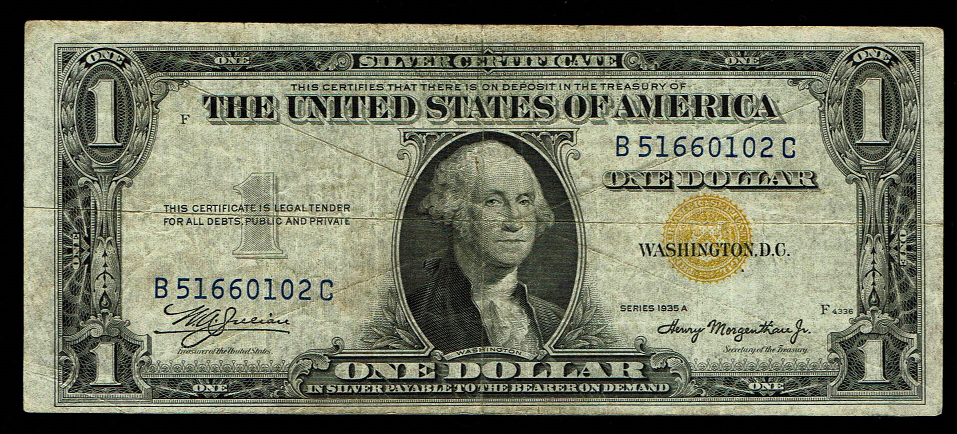 United States - 1 Dollar 1935A - North Africa Emergency Silver Certificate, Yellow Seal - Julian-Morgenthau ... - 1 0