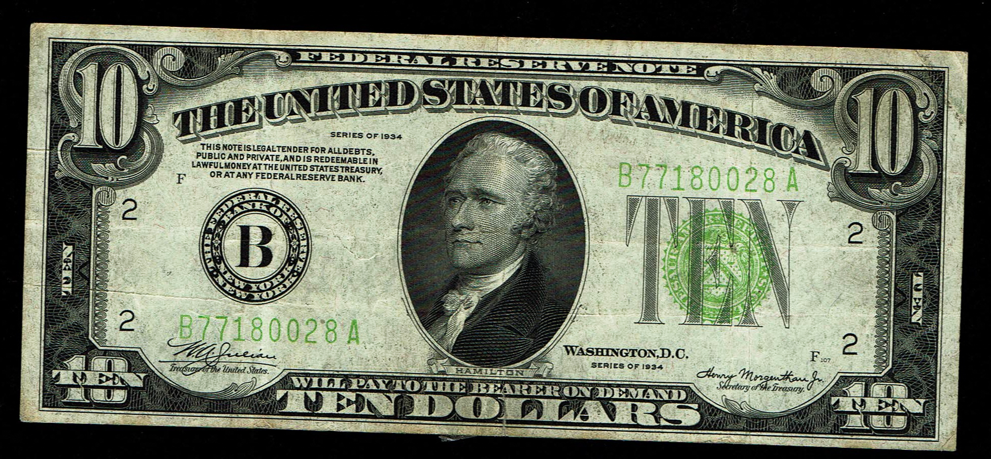 United States - $10 1934 Federal Reserve Note, Federal Reserve Bank of New York - 1 0