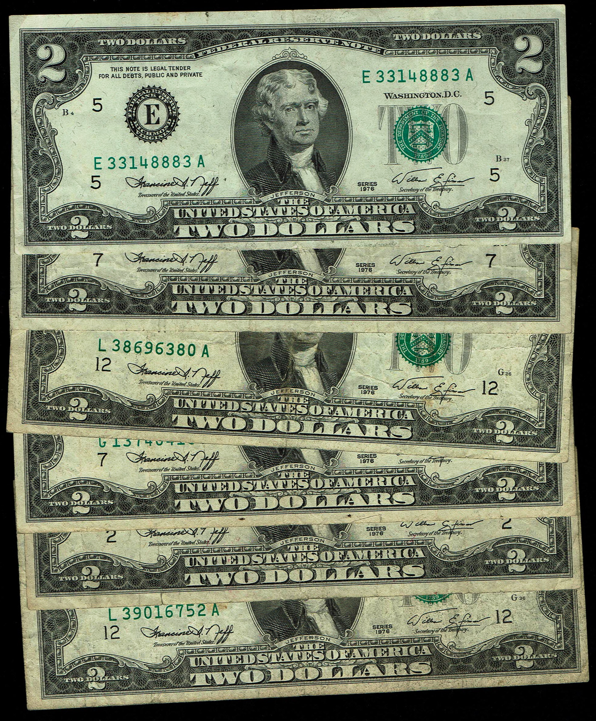 United States - Lot of 6 2 Dollar Banknotes 1976 - Fine-Very Fine - 1 0