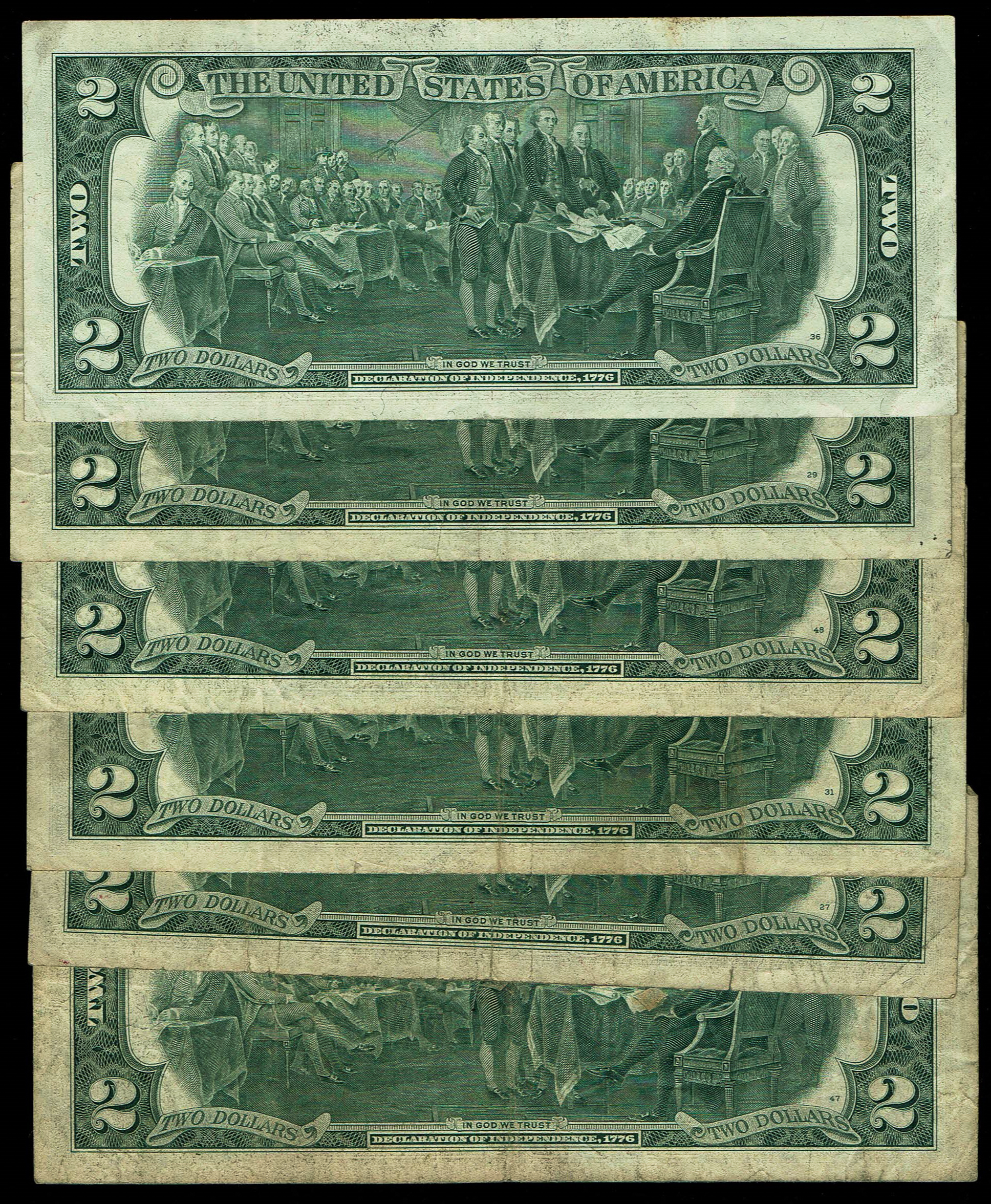 United States - Lot of 6 2 Dollar Banknotes 1976 - Fine-Very Fine - 1 1