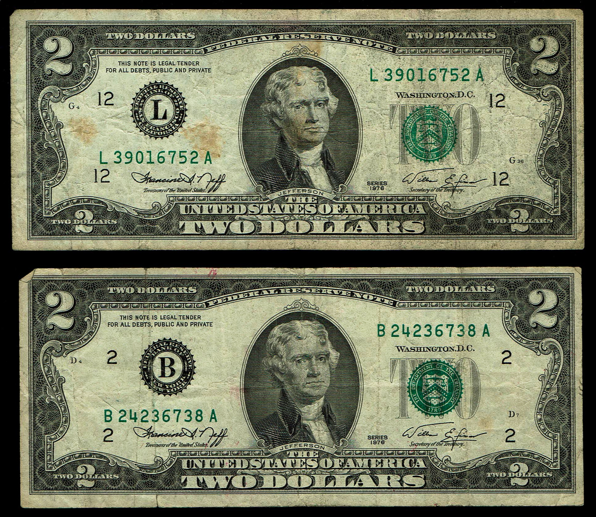 United States - Lot of 6 2 Dollar Banknotes 1976 - Fine-Very Fine - 1 4