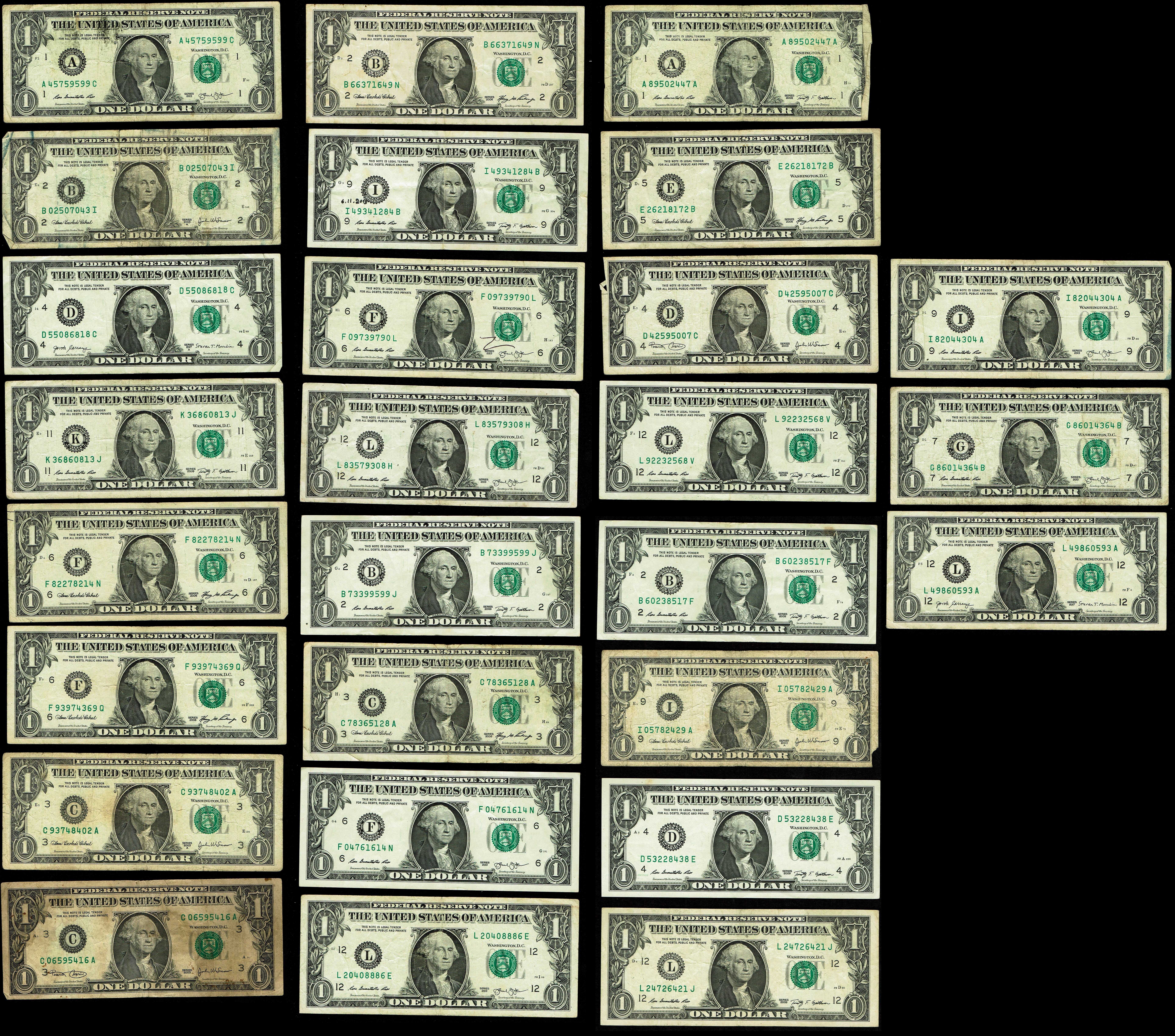 United States - Lot of 27 1 Dollar Banknotes - Various Conditions - 1 0