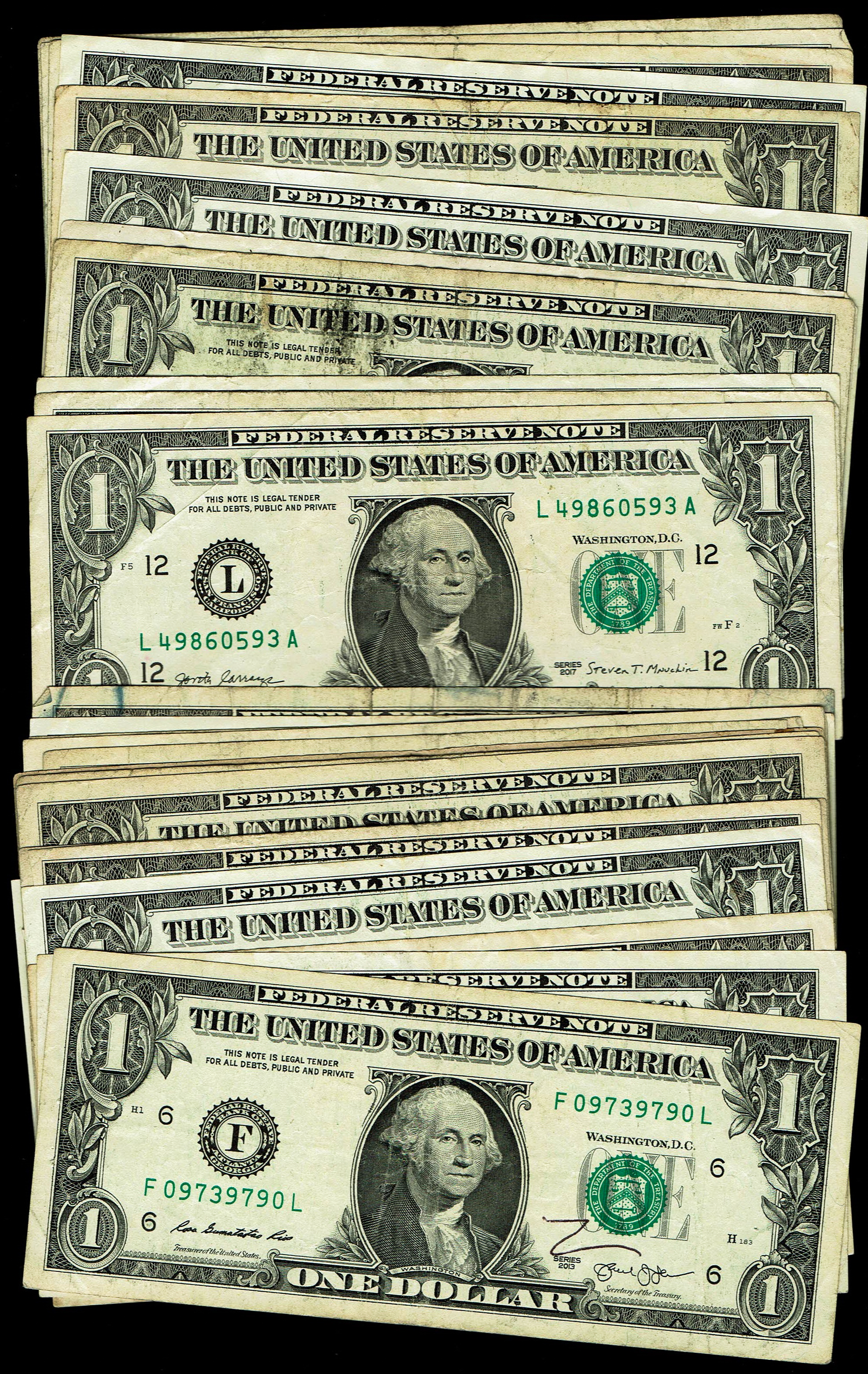 United States - Lot of 27 1 Dollar Banknotes - Various Conditions - 1 1