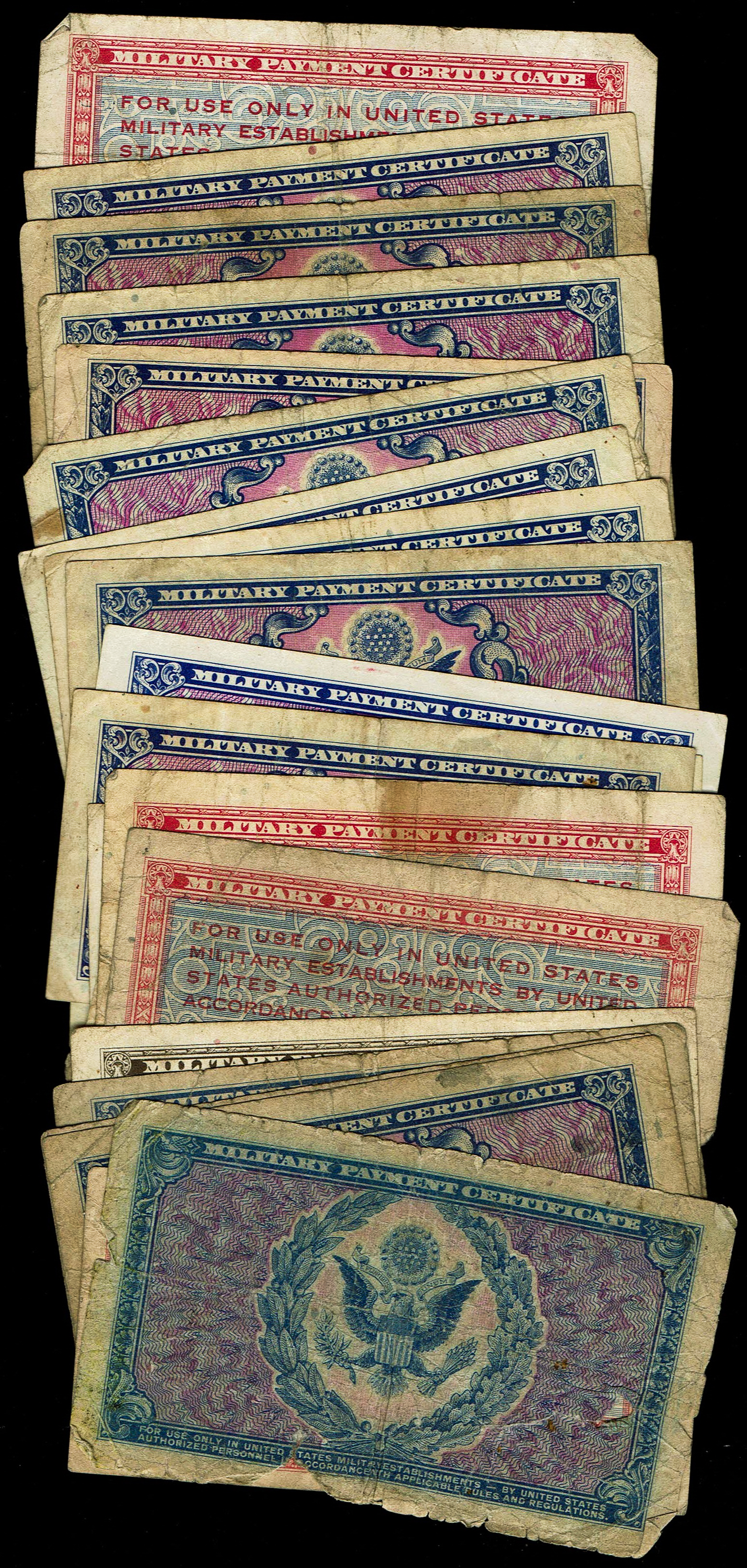 World - Lot of 23 United States Military Payment Certificate Notes - Series 461, 471 and 481 - 5 Cents to 1 Dollar ... - 1 2
