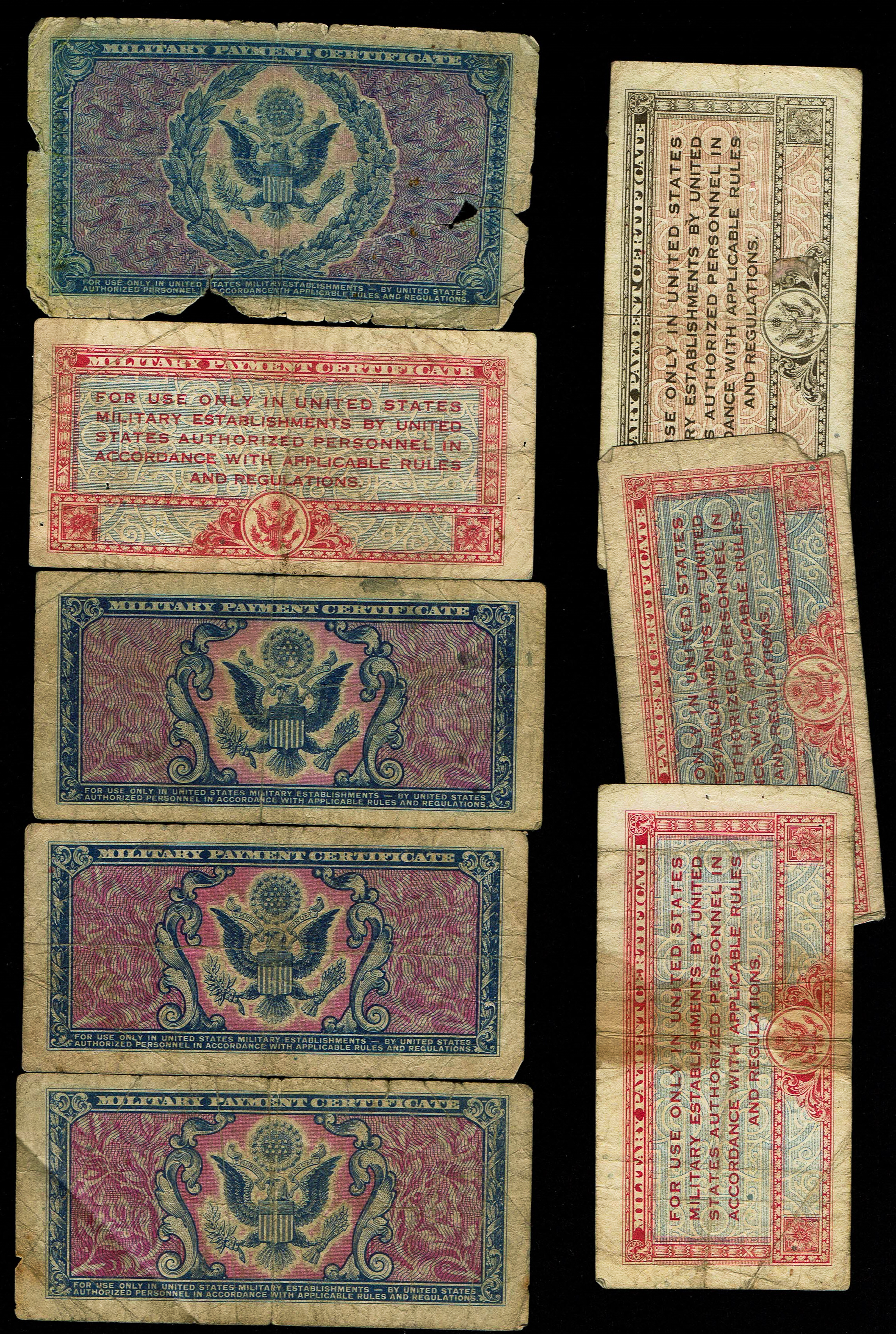 World - Lot of 23 United States Military Payment Certificate Notes - Series 461, 471 and 481 - 5 Cents to 1 Dollar ... - 1 4
