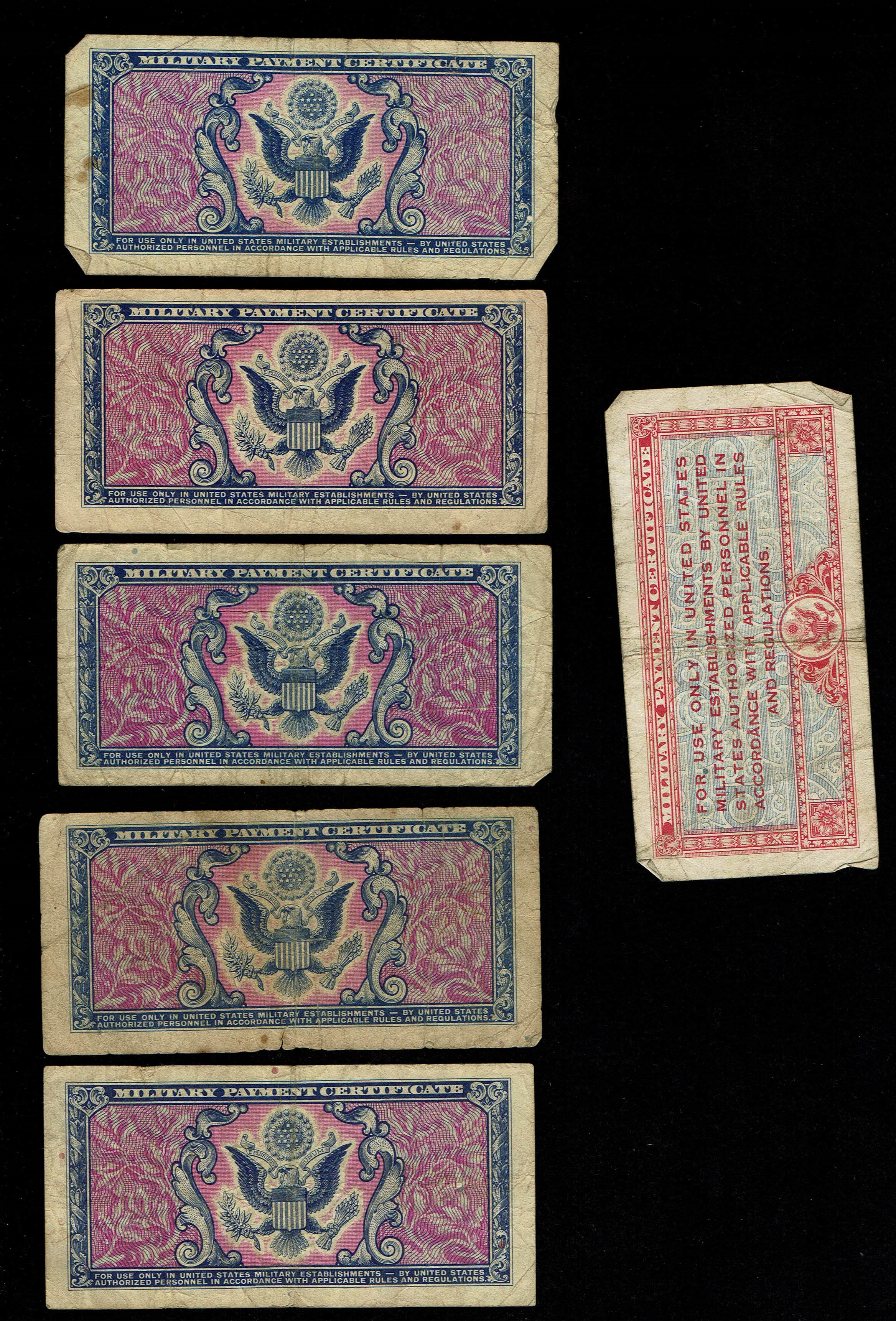 World - Lot of 23 United States Military Payment Certificate Notes - Series 461, 471 and 481 - 5 Cents to 1 Dollar ... - 1 8