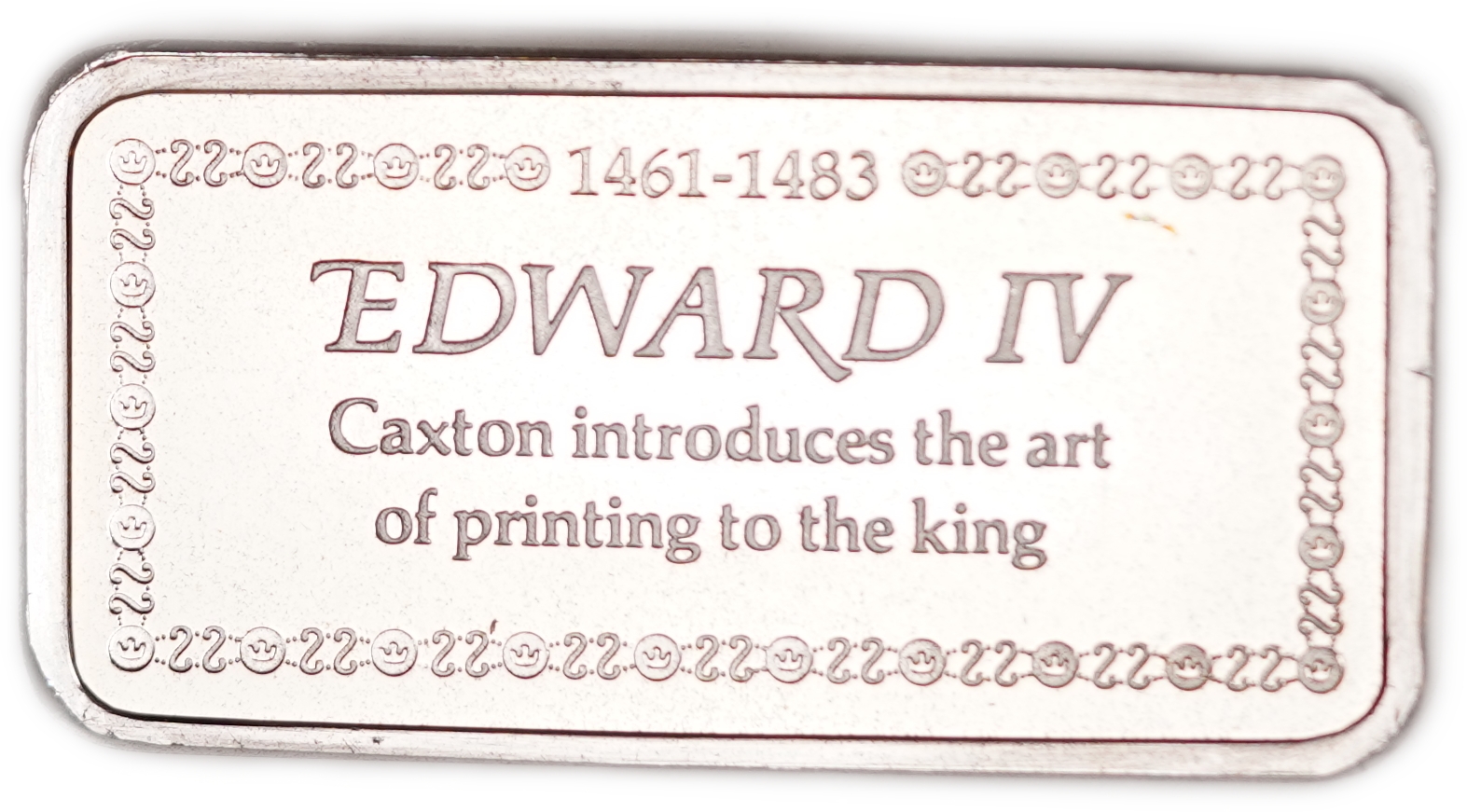 Great Britain - Sterling Silver Ingot “Edward IV - Caxton Introduces the Art of Printing to the King” - 1,000 Years ... - 1 1