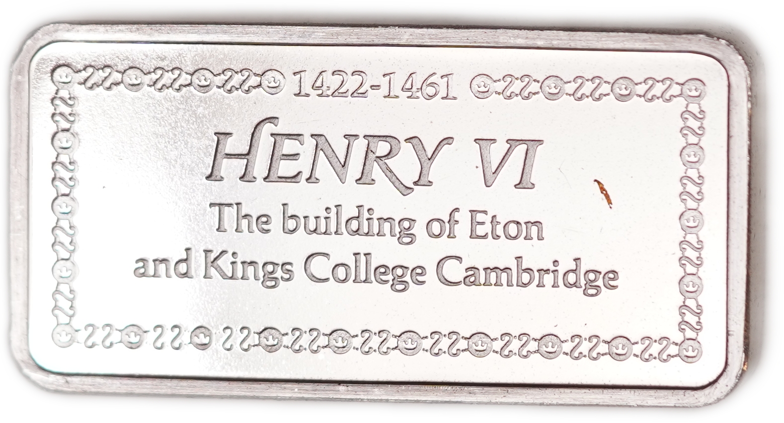 Great Britain - Sterling Silver Ingot “Henry VI - The Building of Eton and King’s College Cambridge” - 1,000 Years ... - 1 1