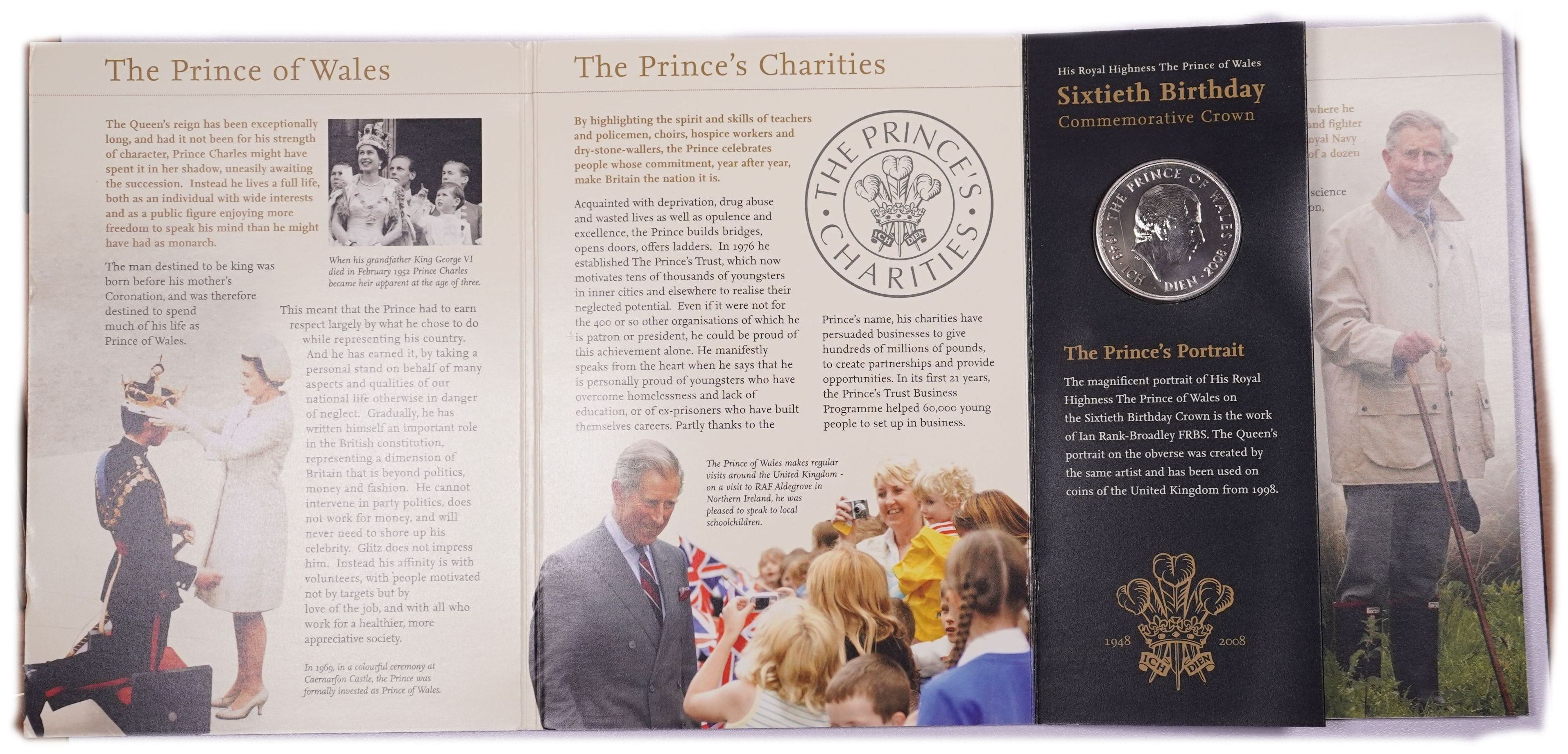 Great Britain - Set of 2 2008 £5 Coins - 60th Birthday of the Prince of Wales - Official Royal Mint Presentation ... - 1 13