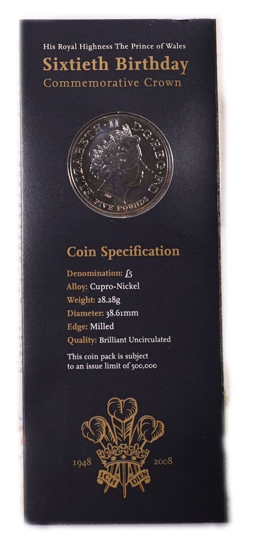 Great Britain - Set of 2 2008 £5 Coins - 60th Birthday of the Prince of Wales - Official Royal Mint Presentation ... - 1 4