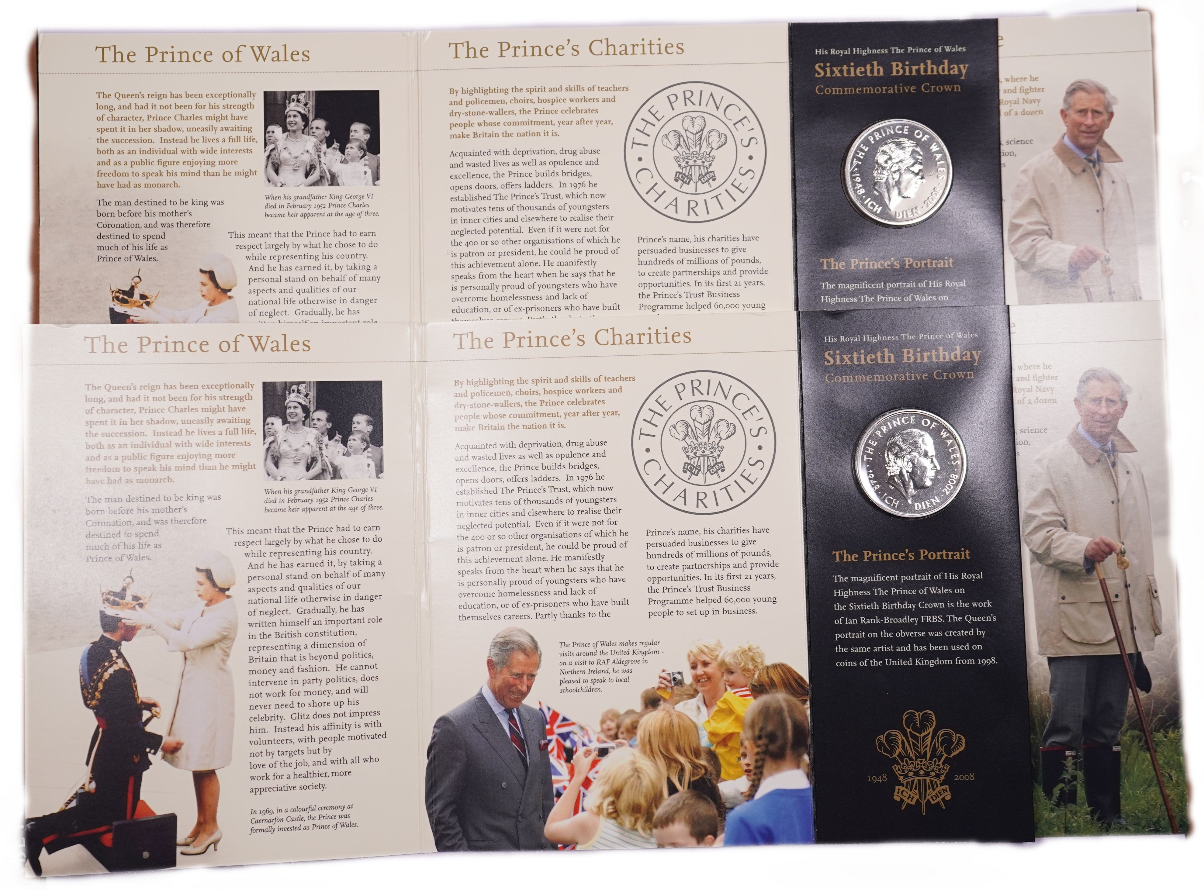 Great Britain - Set of 2 2008 £5 Coins - 60th Birthday of the Prince of Wales - Official Royal Mint Presentation ... - 1 0