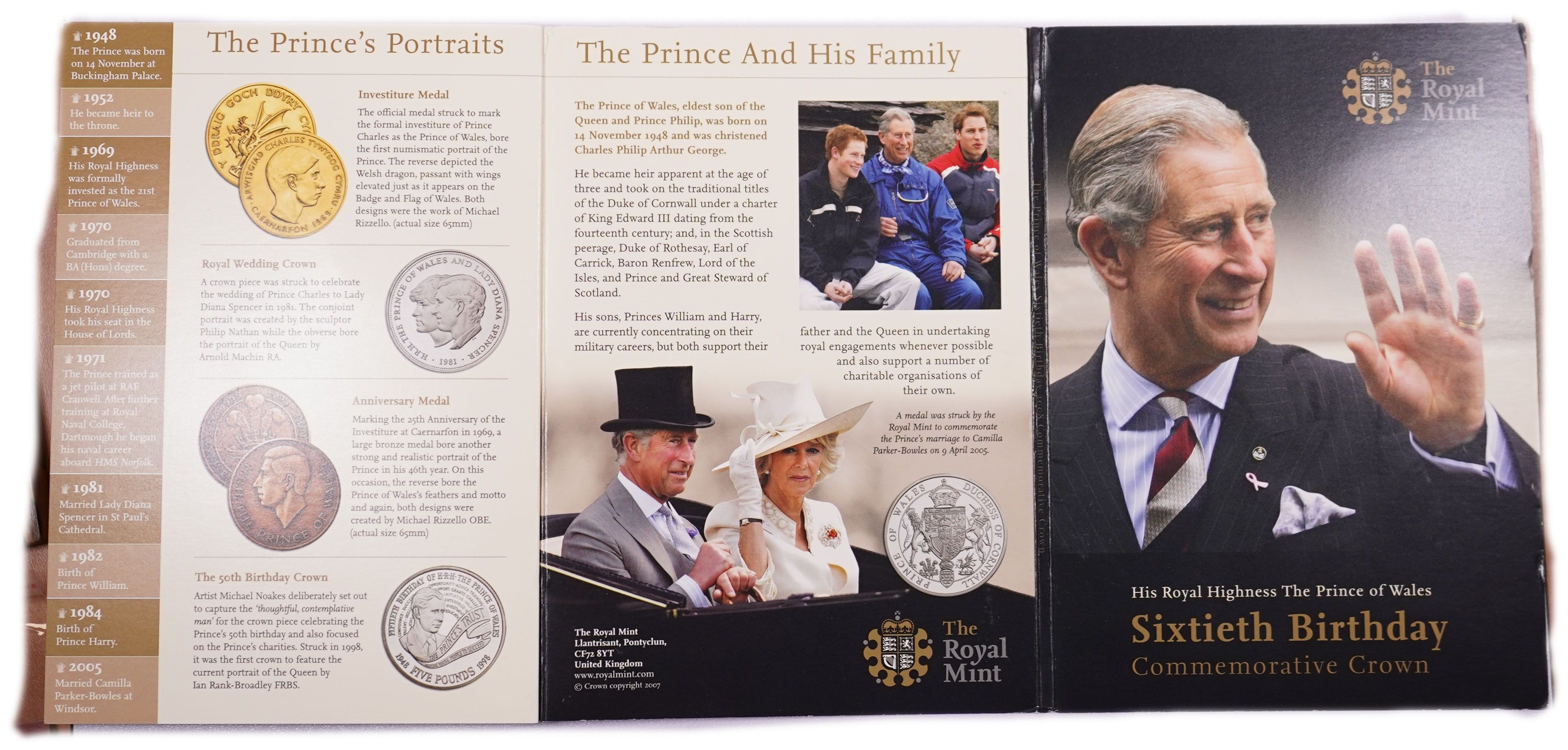 Great Britain - Set of 2 2008 £5 Coins - 60th Birthday of the Prince of Wales - Official Royal Mint Presentation ... - 1 16