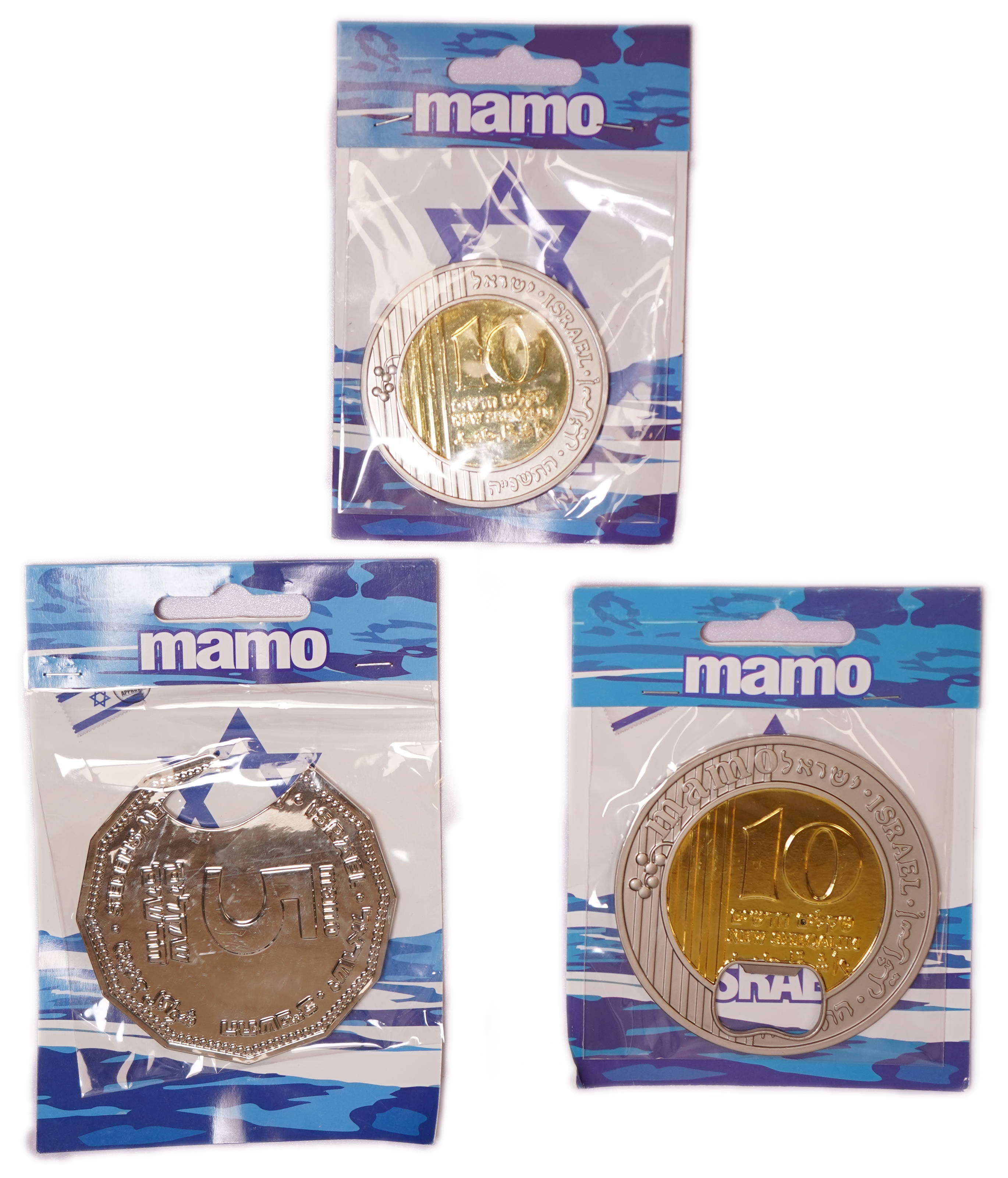 Israel - Group of 3 Israeli Coin-Themed Collectibles: 2 Bottle Openers and 1 Pin Badge - 1 0