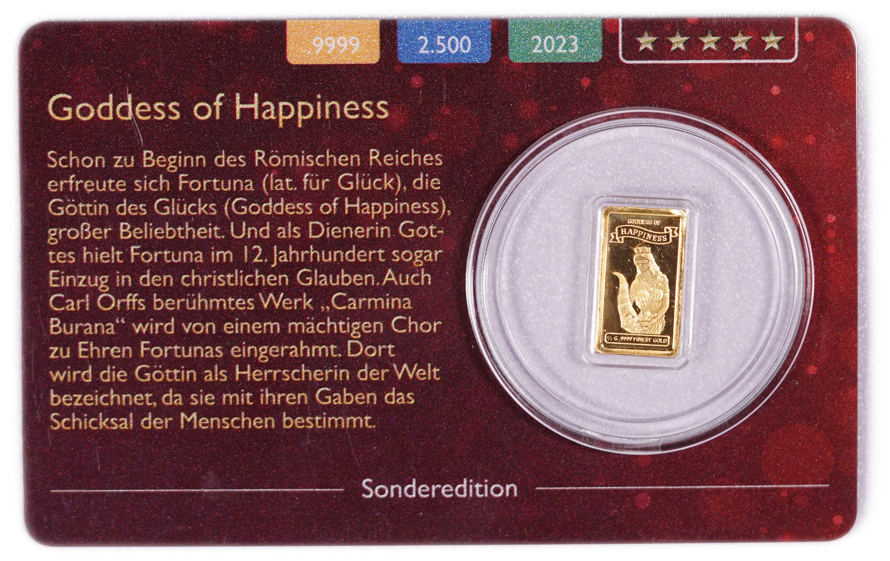 Equatorial Guinea - Rectangular Gold 500 Pesetas Coin 2023 "Goddess of Happiness" - Fortuna, Goddess of Fortune ... - 1 1