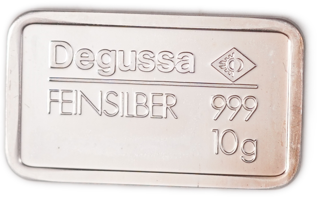 Germany - Degussa Silver Bar - .999 Silver, 31.1 g, 1 Troy Ounce - 1 0