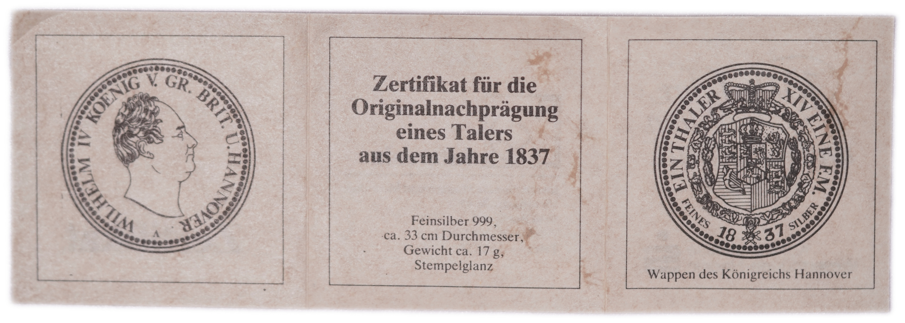 Germany - Official Restrike of the 1837 Kingdom of Hanover Thaler, Intercoin 1987 Issue, .999 Fine Silver Medal, 17 ... - 1 5