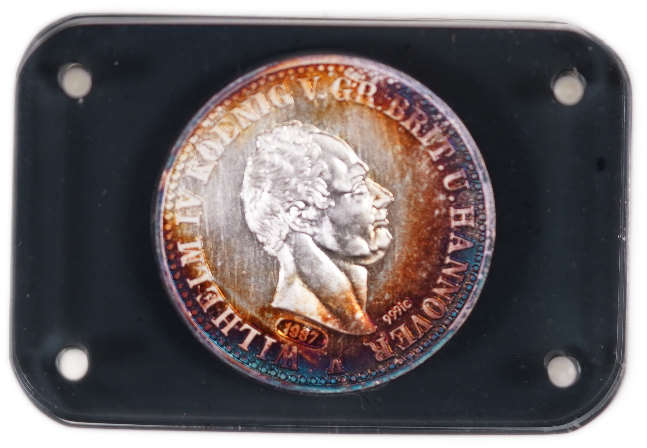 Germany - Official Restrike of the 1837 Kingdom of Hanover Thaler, Intercoin 1987 Issue, .999 Fine Silver Medal, 17 ... - 1 2