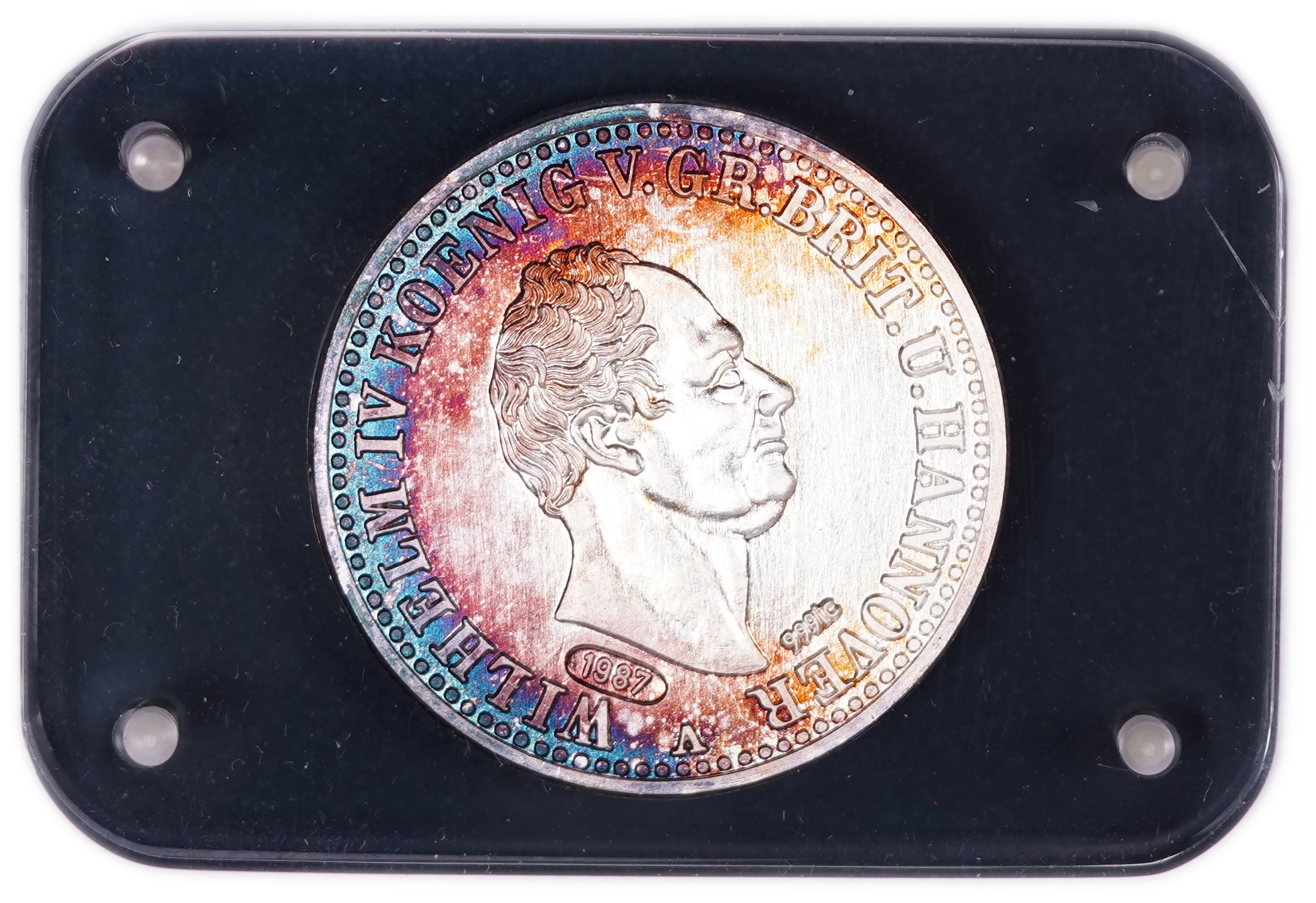 Germany - Official Restrike of the 1837 Kingdom of Hanover Thaler, Intercoin 1987 Issue, .999 Fine Silver Medal, 17 ... - 1 2