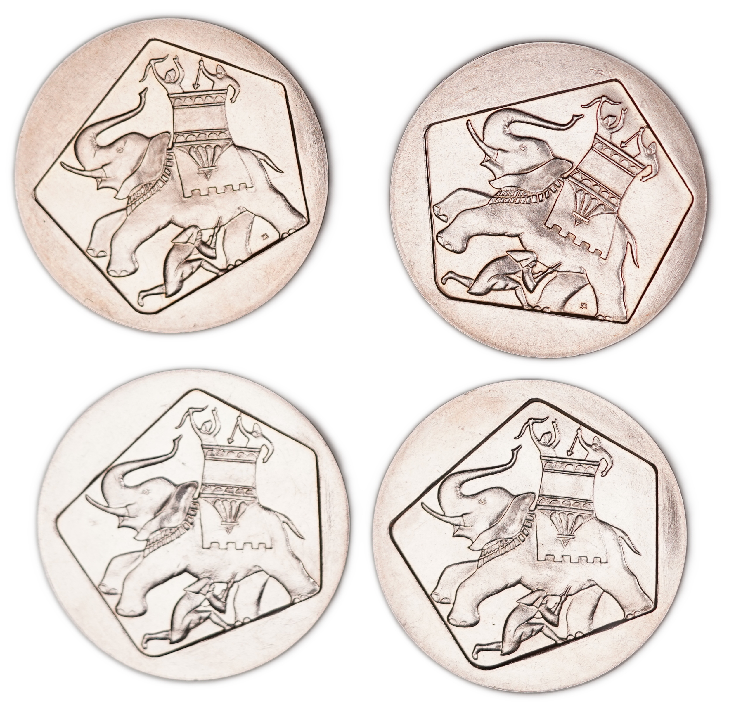 Israel - Lot of 16 Commemorative Coins, 1 Lira and 1/2 Lira, 1958-1961, Hanukkah and Half Shekel, Copper-Nickel - 1 2