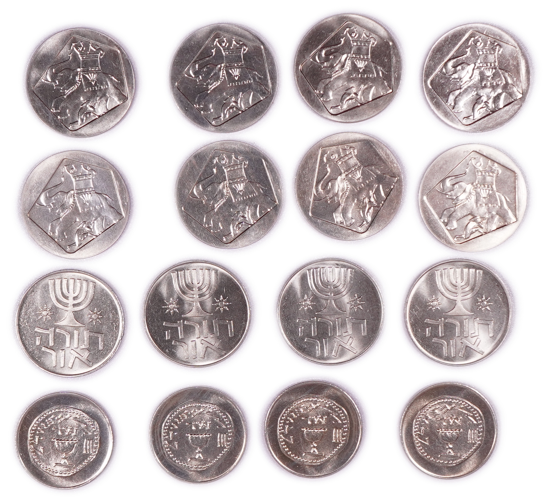 Israel - Lot of 16 Commemorative Coins, 1 Lira and 1/2 Lira, 1958-1961, Hanukkah and Half Shekel, Copper-Nickel - 1 1