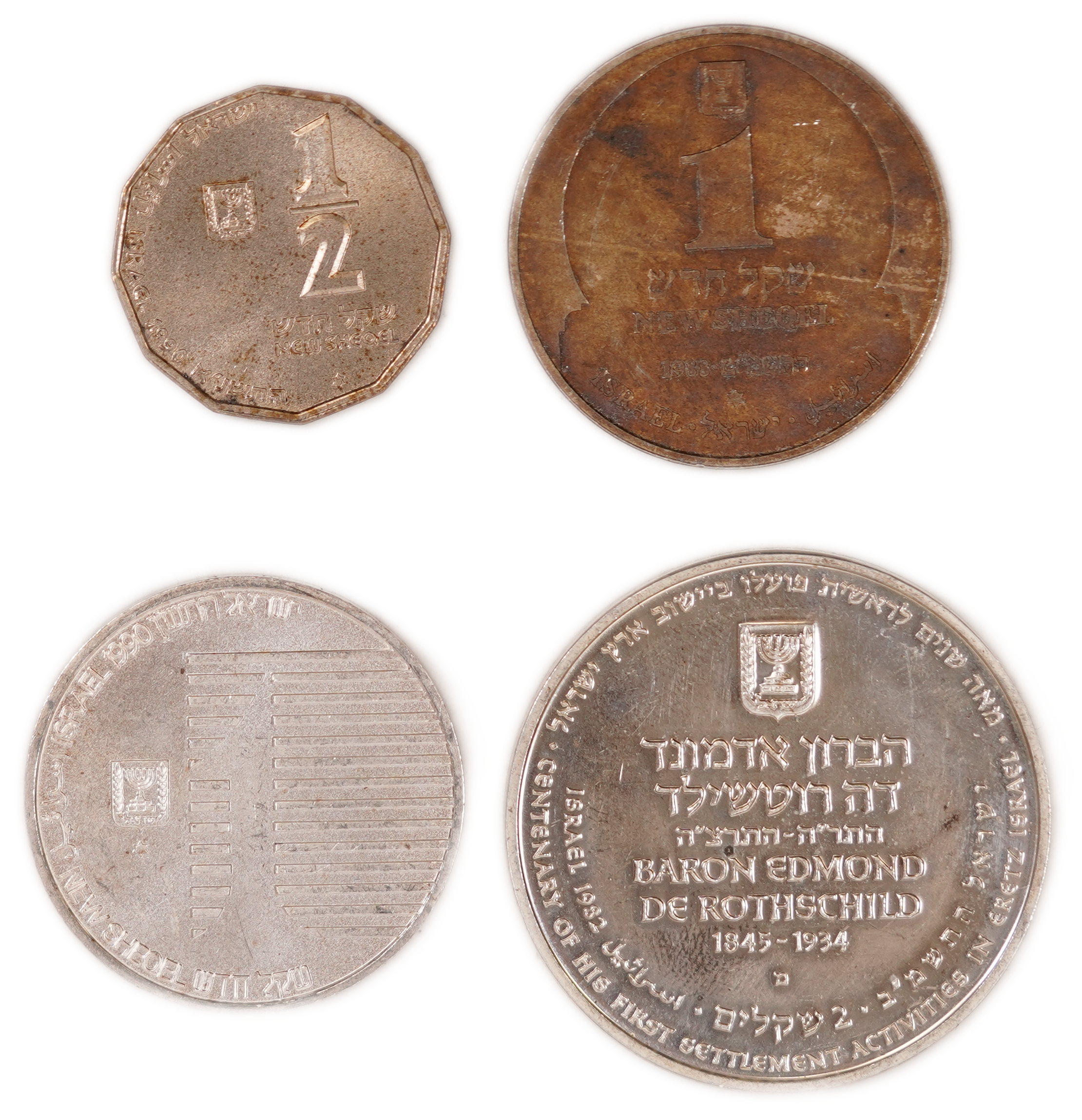 Israel - Group of 4 Silver Coins and Medals - Silver .850, Approx. 64.8g, Approx. 55.1g Pure Silver (1.77 oz) - 1 1