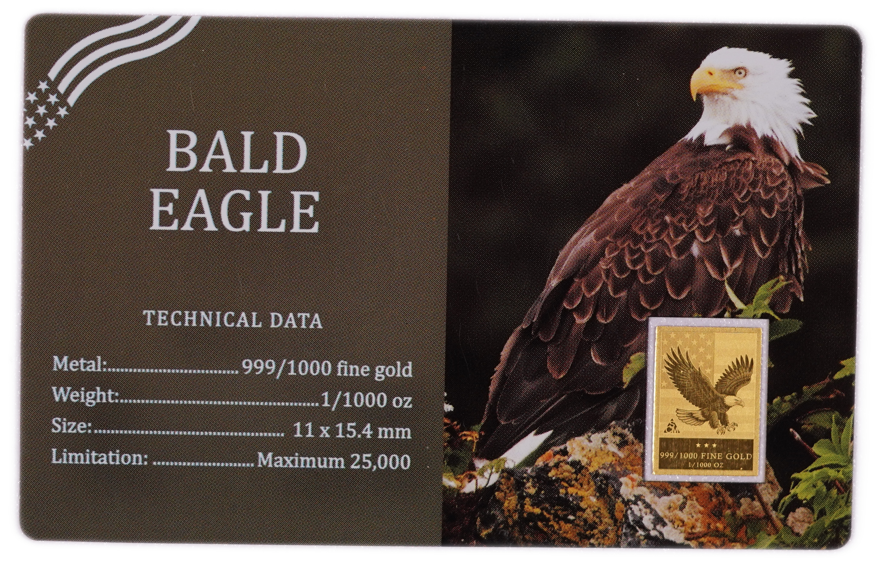 The buyer's premium on this gold item is only 10%.
Lot of 4 miniature "Bald Eagle" gold bars ... - 1 3