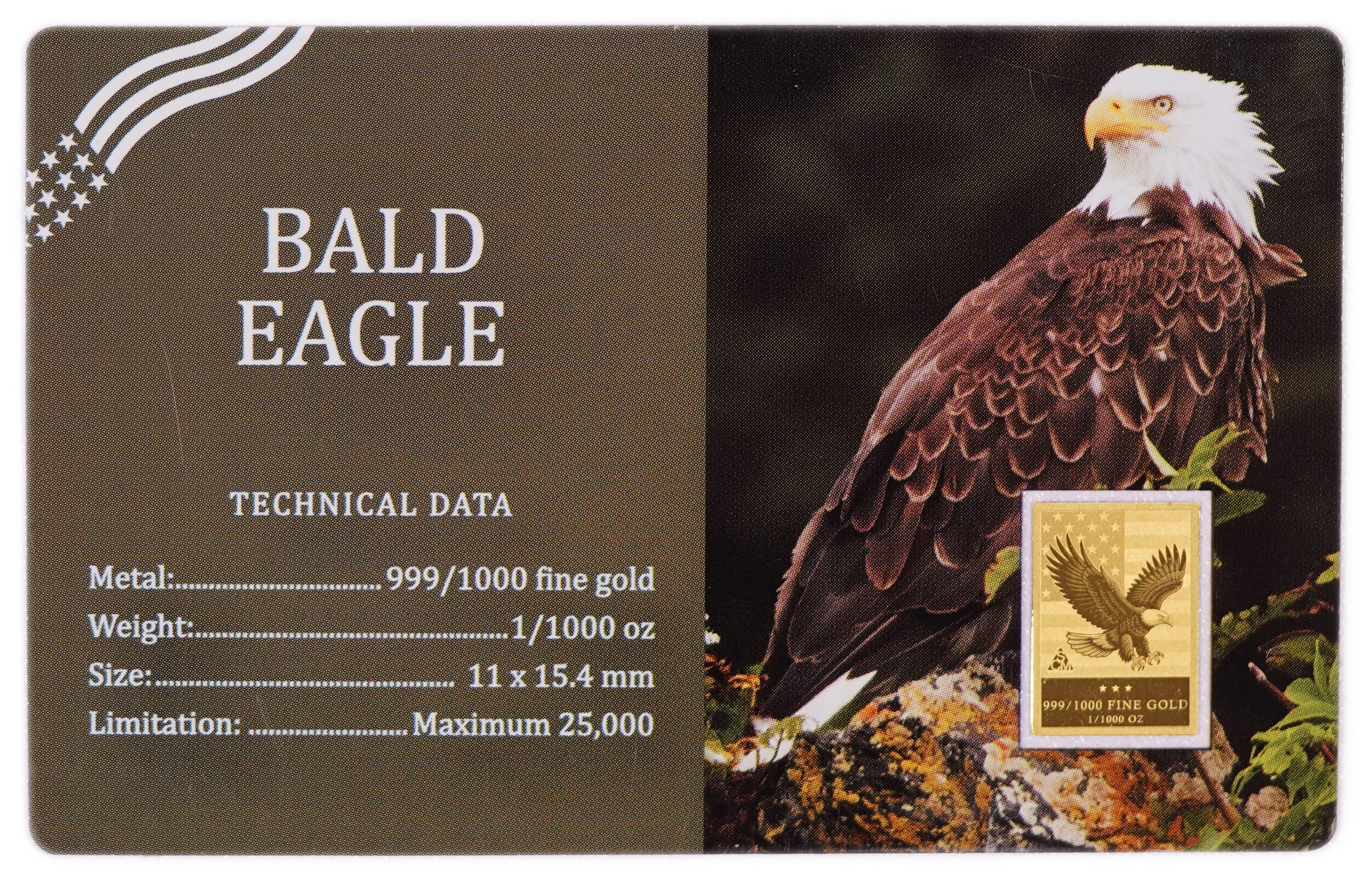 The buyer's premium on this gold item is only 10%.
Lot of 4 miniature "Bald Eagle" gold bars ... - 1 1