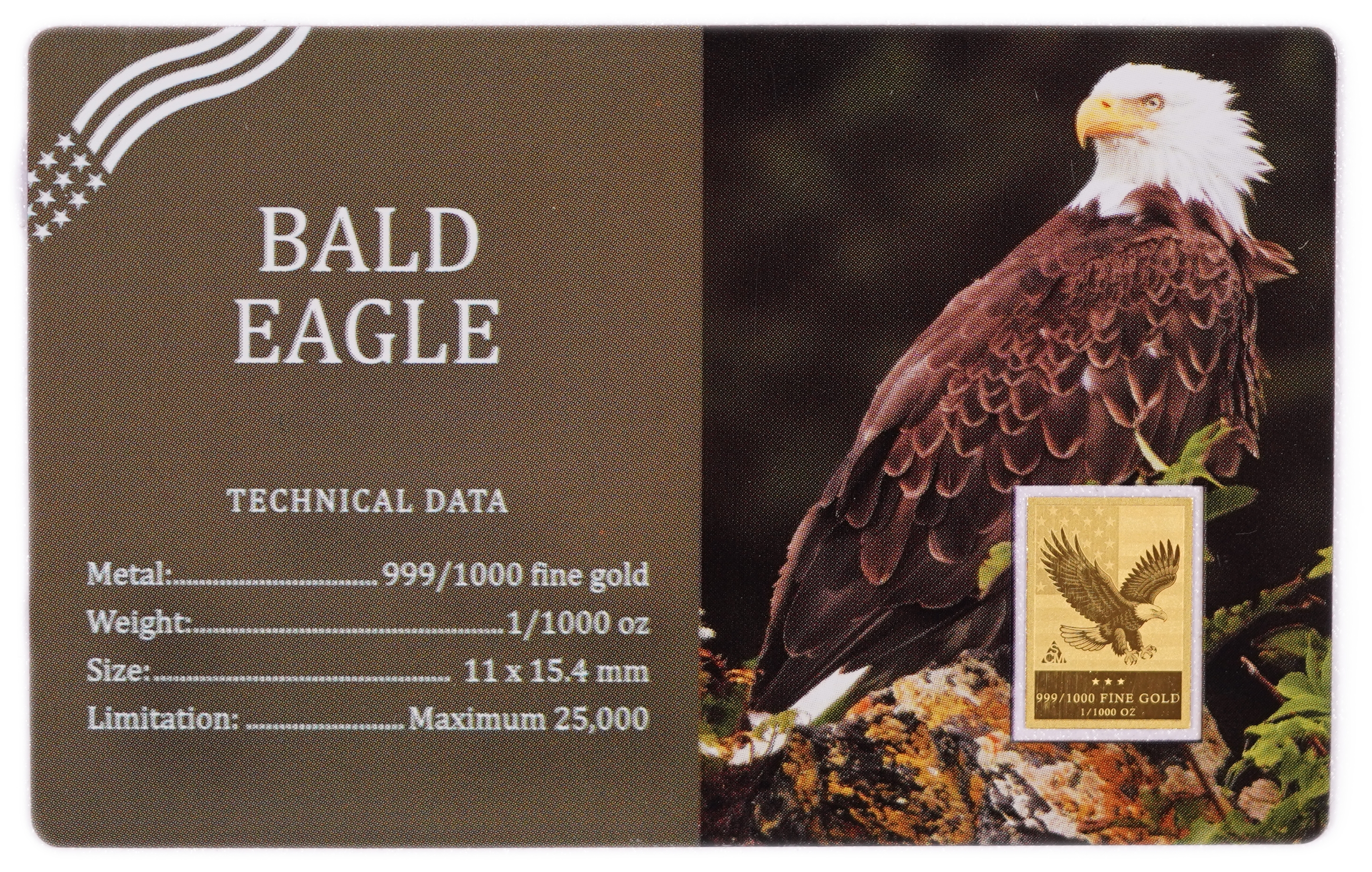 The buyer's premium on this gold item is only 10%.
Lot of 4 miniature "Bald Eagle" gold bars ... - 1 7