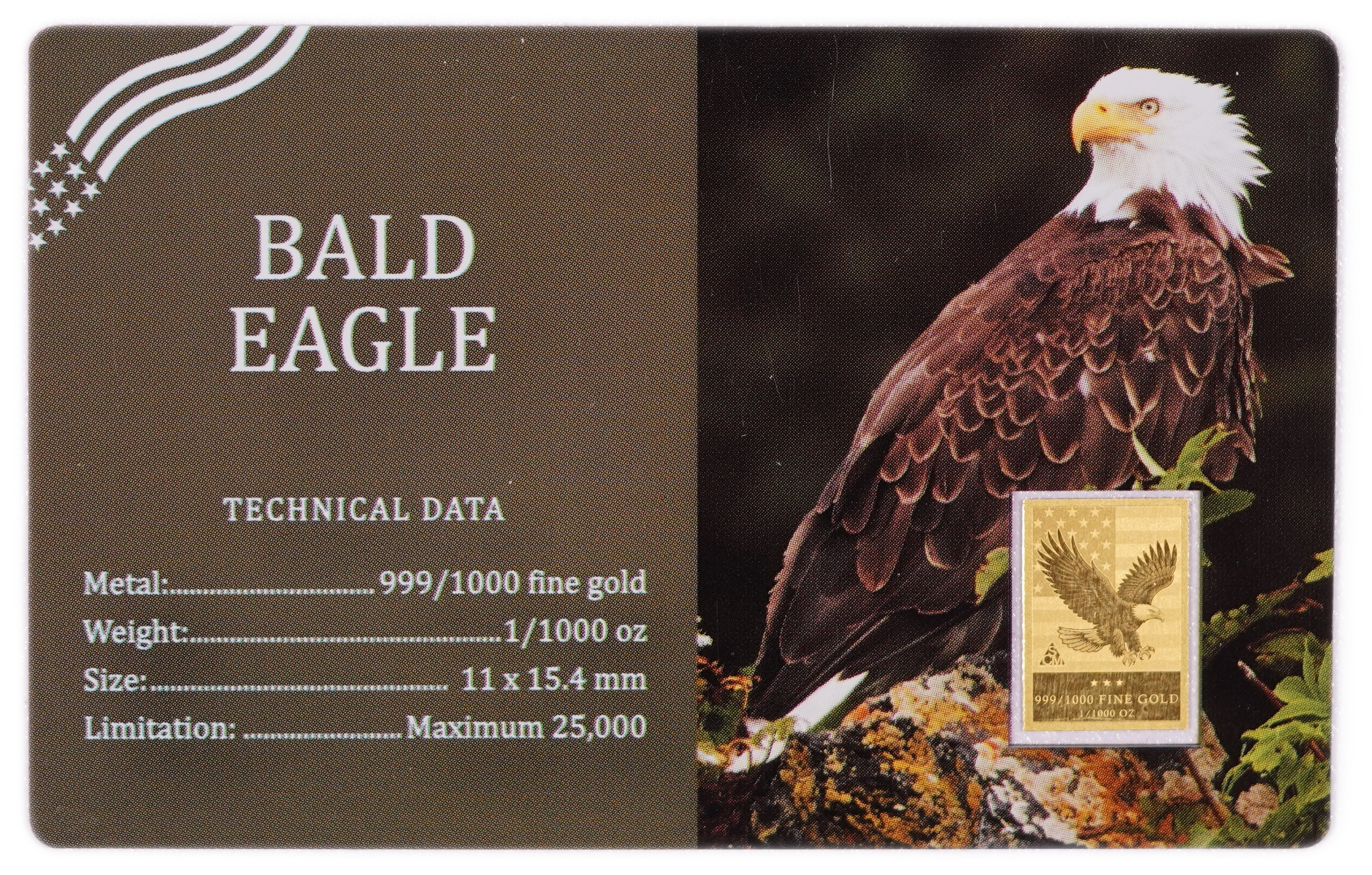 The buyer's premium on this gold item is only 10%.
Lot of 4 miniature "Bald Eagle" gold bars ... - 1 5