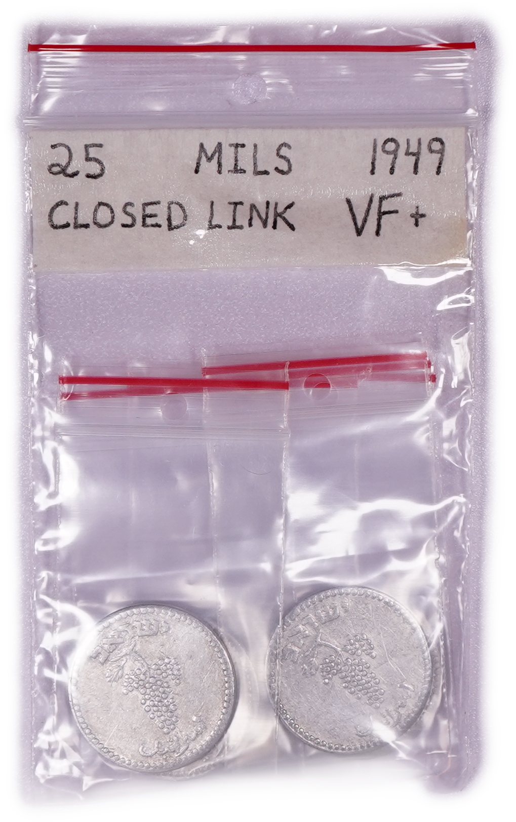 Israel - Lot of 6 25 Mils Coins 1949 (5709), "Closed Link" Variety, VF+ - KM#8 - 1 2