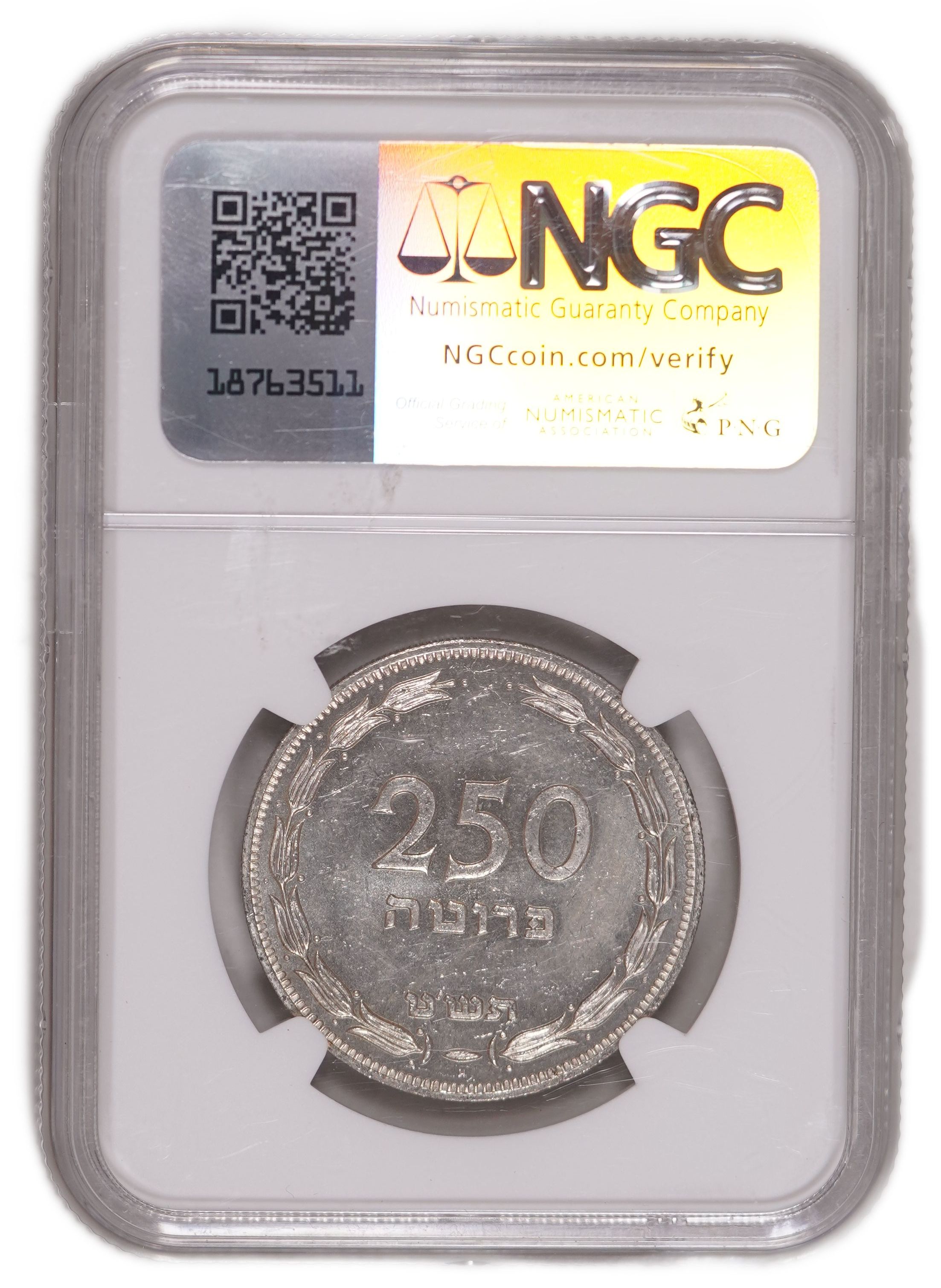 Israel - Lot of 2 Silver Coins 1949 (5709) - 500 Pruta PCGS MS64 and 250 Pruta Heaton NGC MS63, .500 Silver, Total ... - 1 4