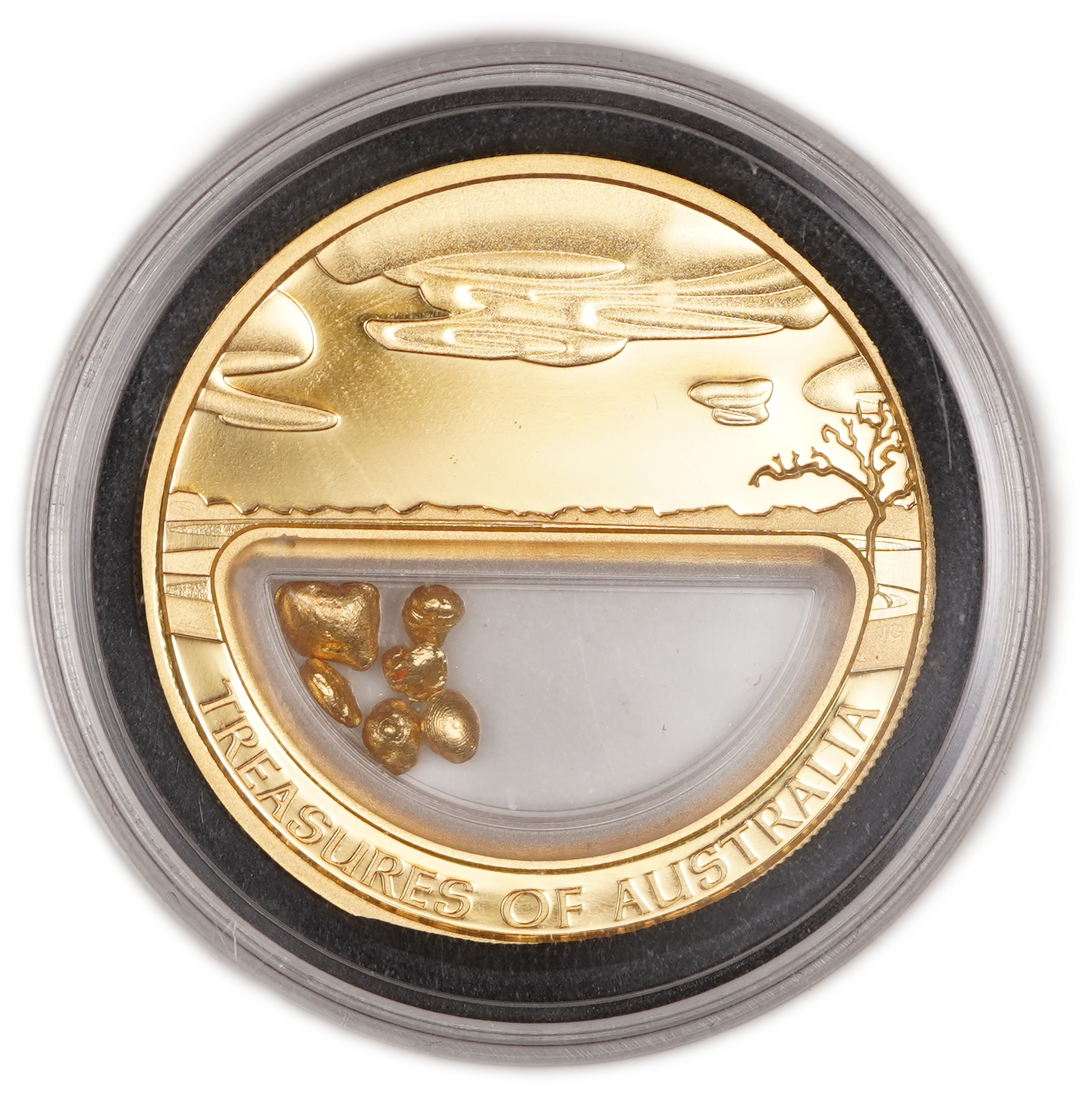 Australia - 100 Dollars 2010 - Treasures of Australia - Gold - Proof Coin with Natural Gold Nuggets in Transparent ... - 1 4