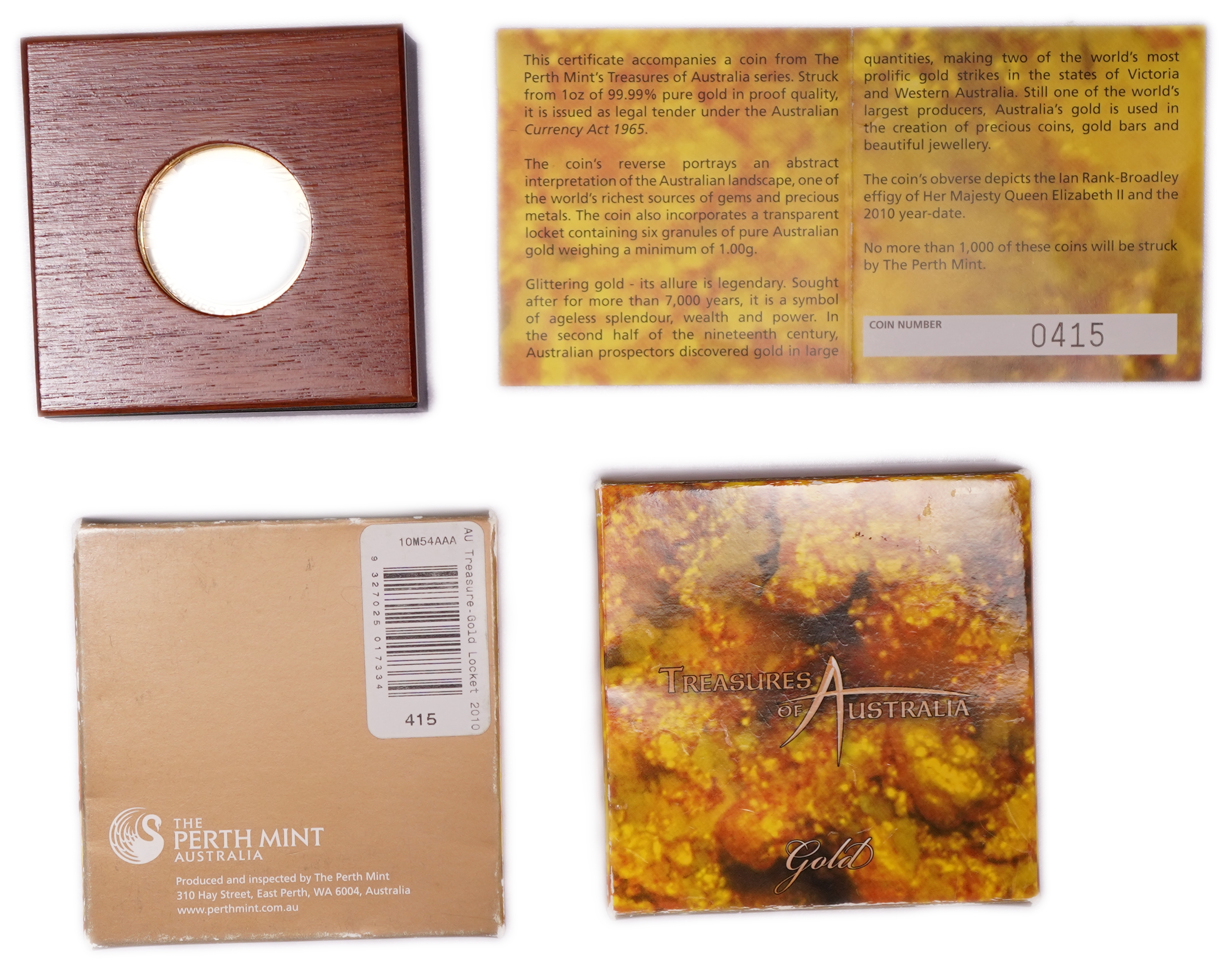 Australia - 100 Dollars 2010 - Treasures of Australia - Gold - Proof Coin with Natural Gold Nuggets in Transparent ... - 1 6