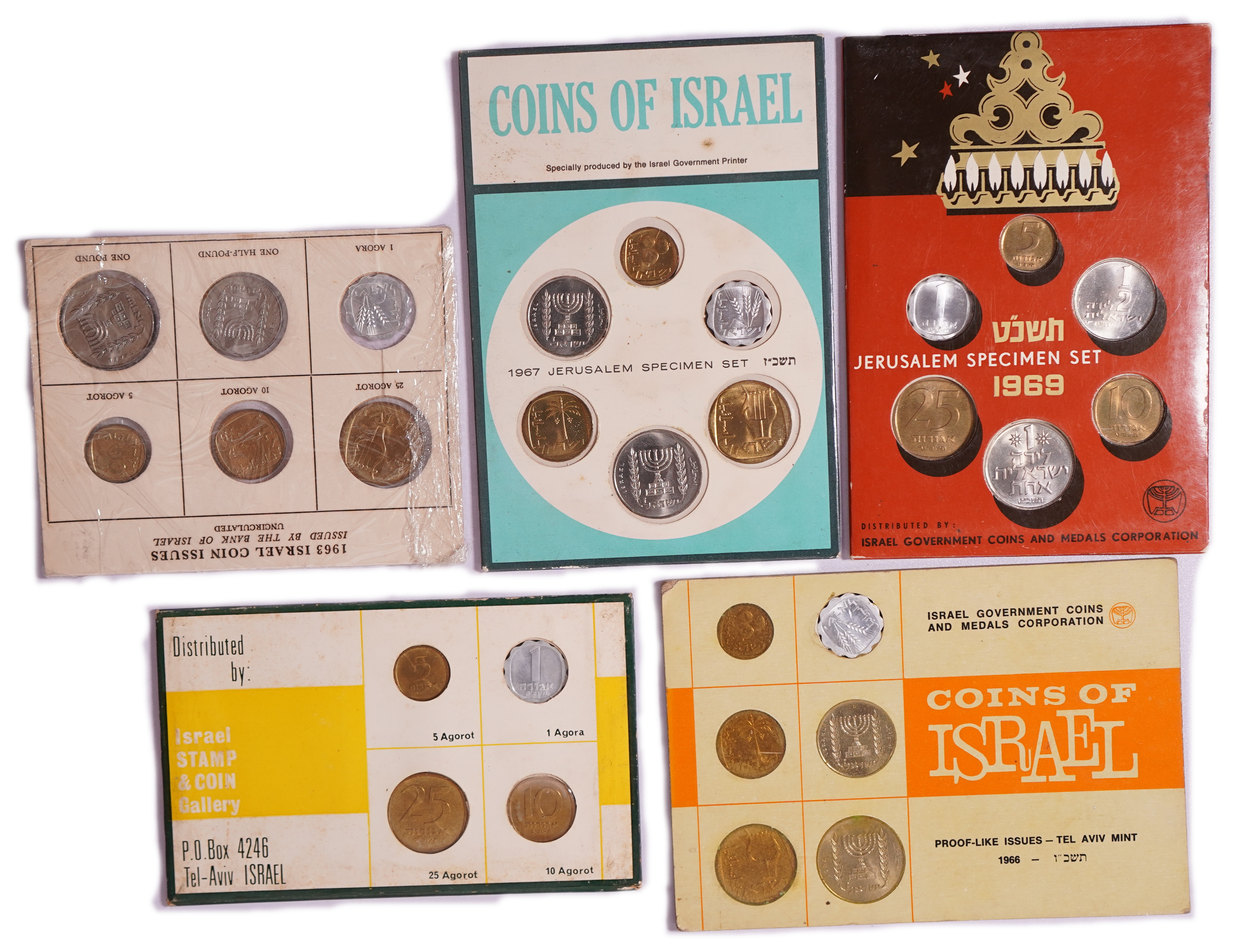Israel - Lot of 14 Israeli Coin Sets, 1960s-1980s, Proof-Like, Piedfort and UNC, in Original and Period Packaging - 1 4