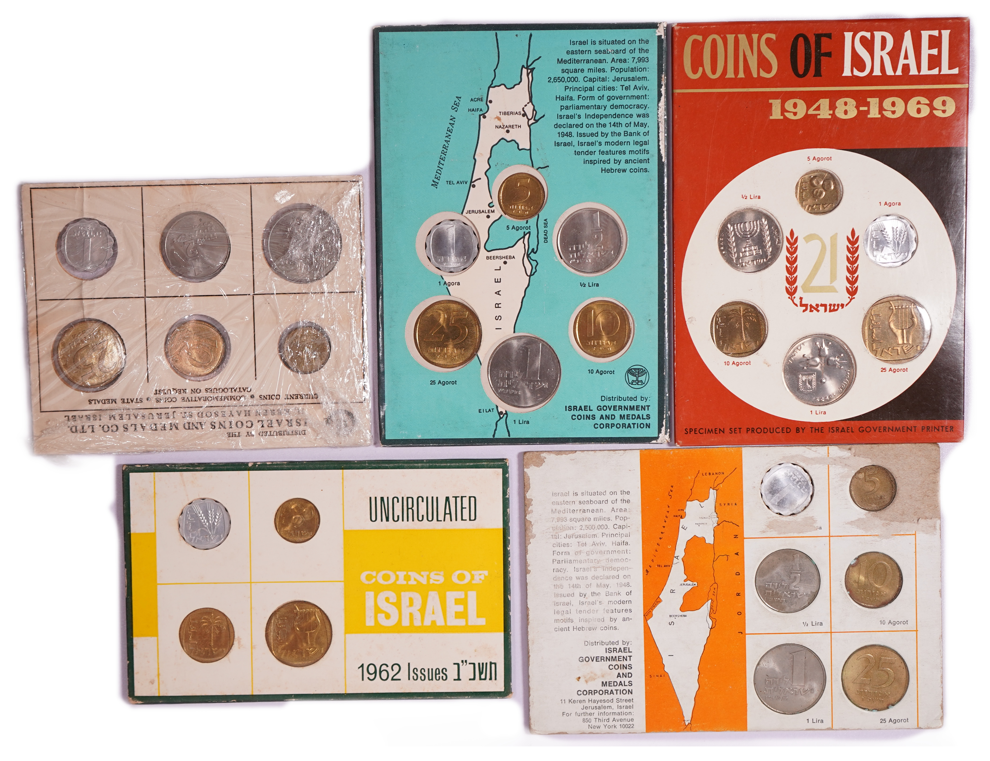 Israel - Lot of 14 Israeli Coin Sets, 1960s-1980s, Proof-Like, Piedfort and UNC, in Original and Period Packaging - 1 3