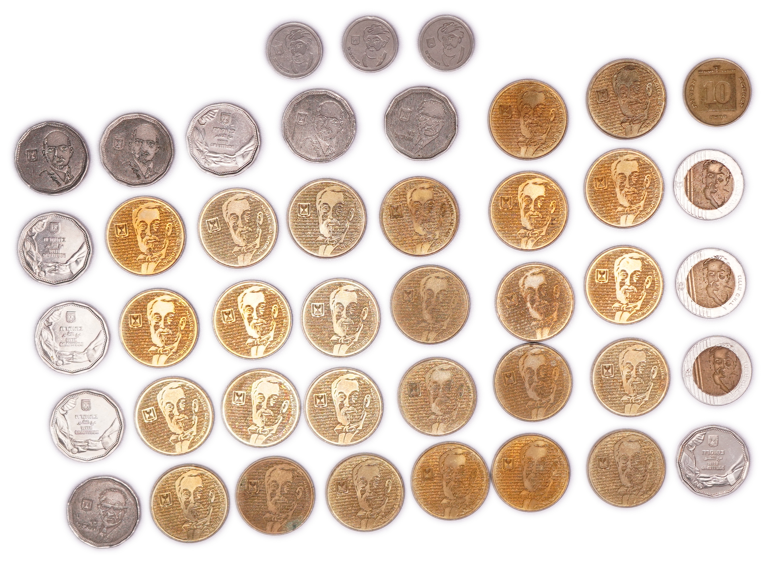Israel - Lot of 43 Israeli Coins - 10 Agorot, 1/2, 1, 5 and 10 New Sheqalim, Including Portrait and Commemorative ... - 1 0