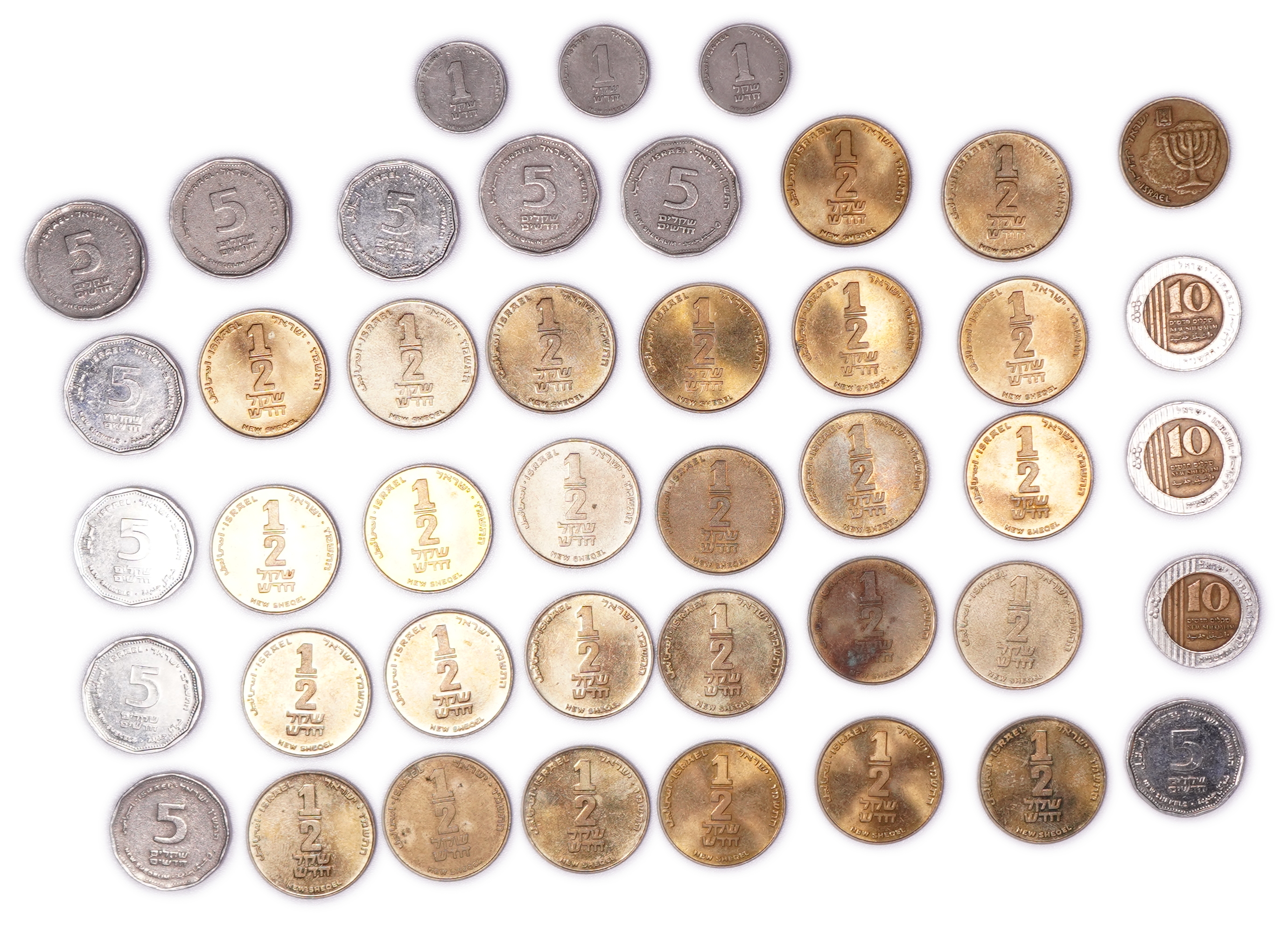 Israel - Lot of 43 Israeli Coins - 10 Agorot, 1/2, 1, 5 and 10 New Sheqalim, Including Portrait and Commemorative ... - 1 1