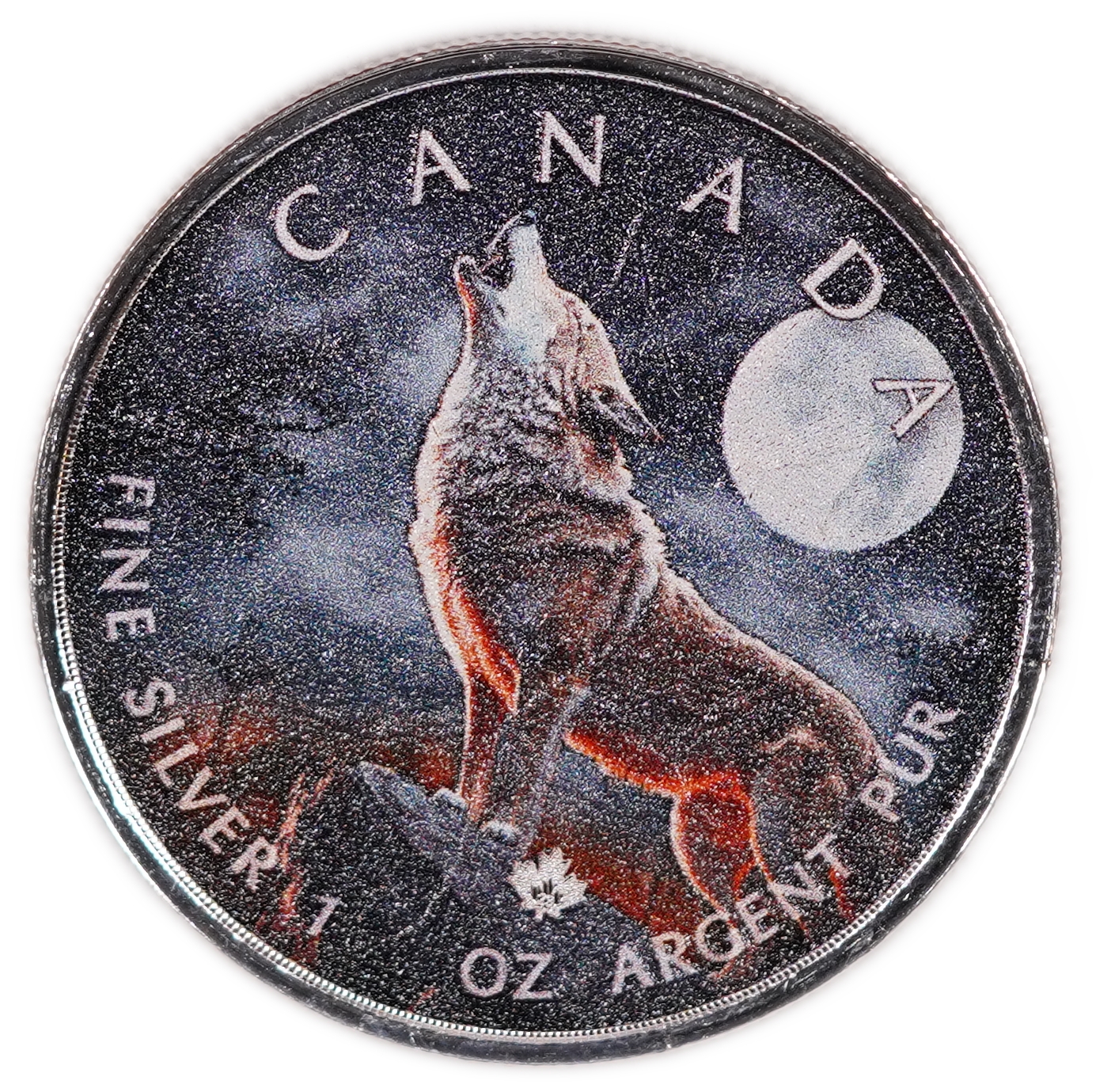 Canada - 5 Dollars 2023 - Colorized Silver Maple Leaf “Howling Wolf” - Halloween Edition - .9999 Silver, 1 Troy ...