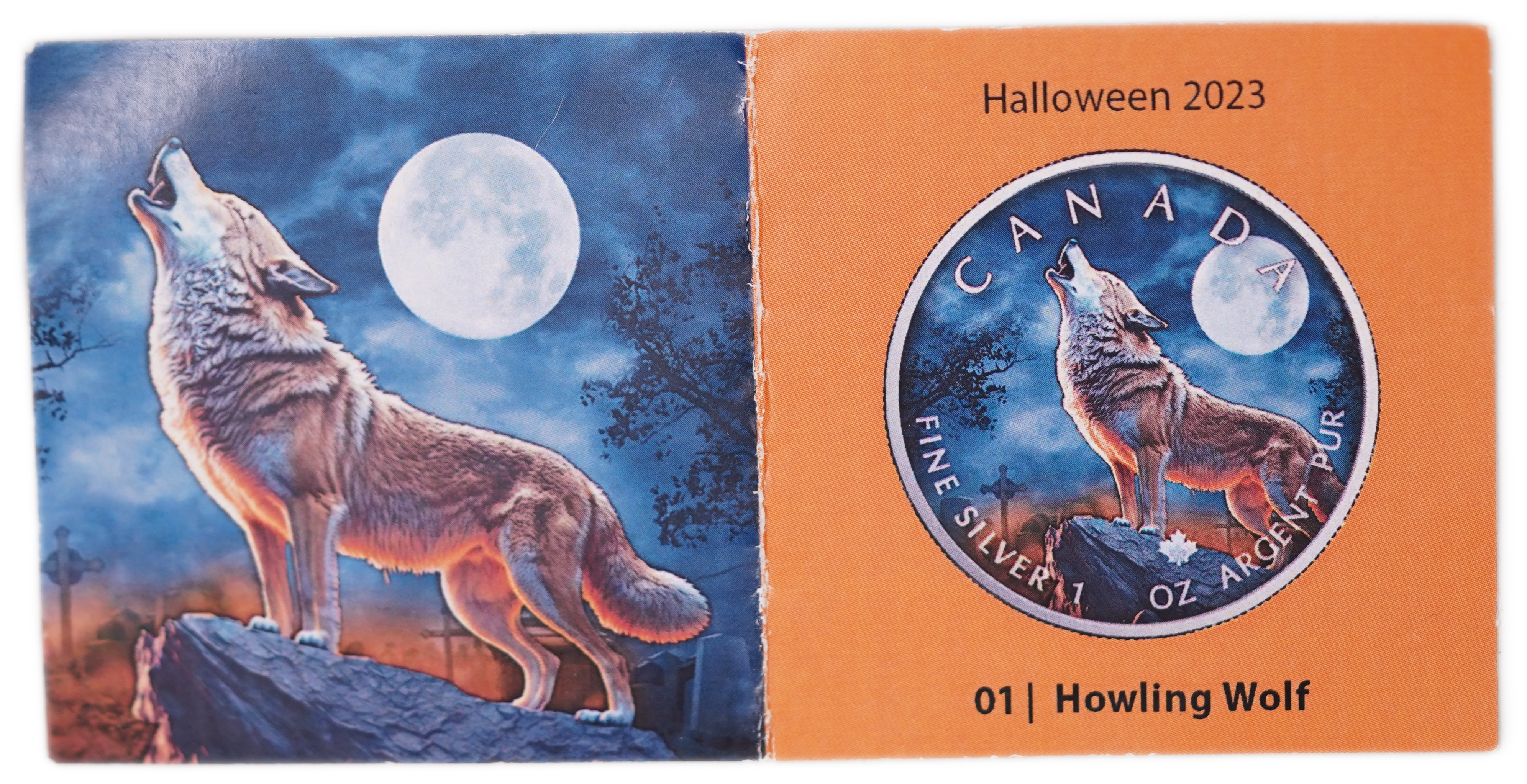 Canada - 5 Dollars 2023 - Colorized Silver Maple Leaf “Howling Wolf” - Halloween Edition - .9999 Silver, 1 Troy ... - 1 3