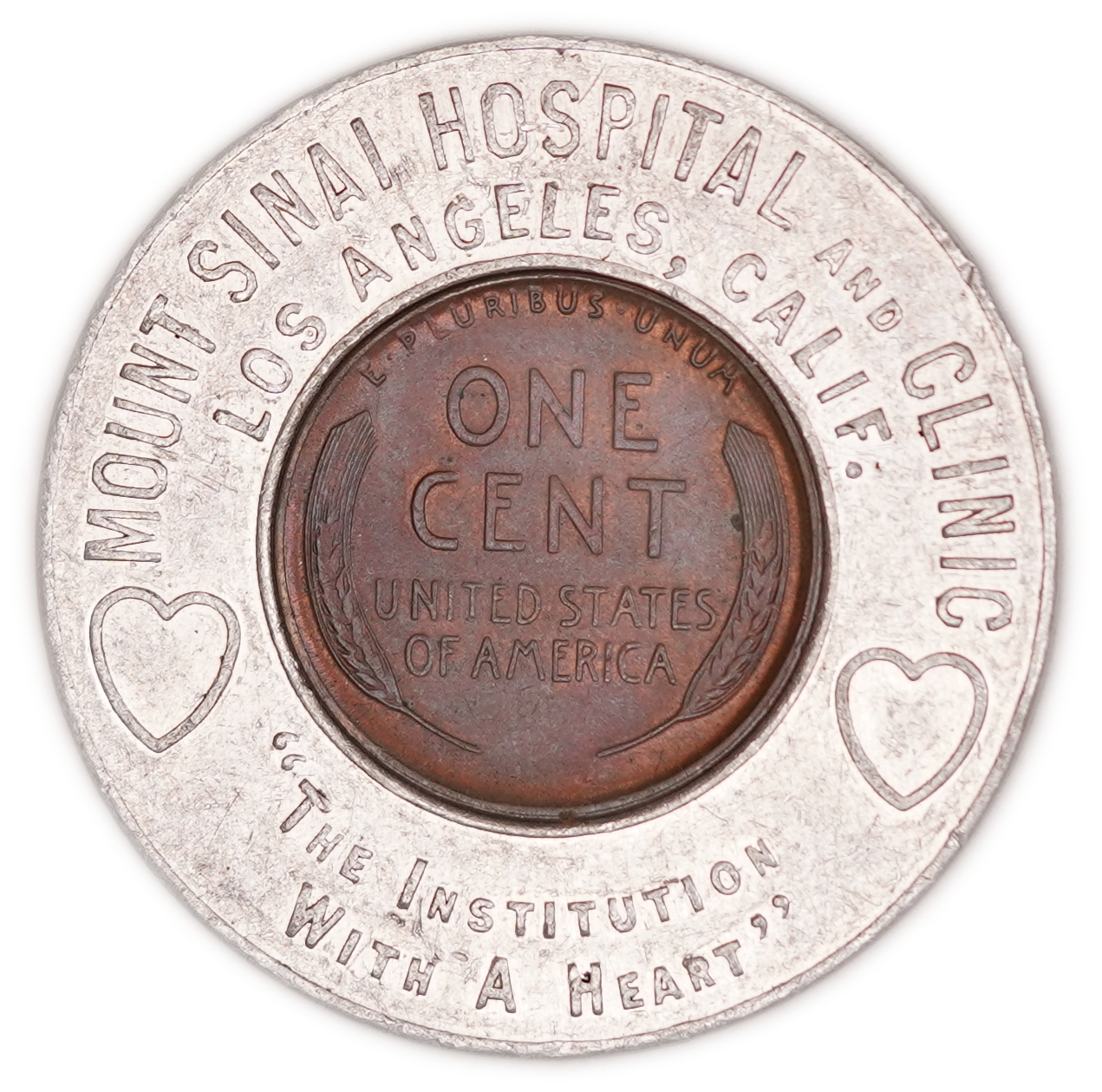 Judaica / Zionism - USA - Lot of 3 Encased Cent Tokens - Mount Sinai Hospital Los Angeles, B'nai Israel Hebrew & ... - 1 5