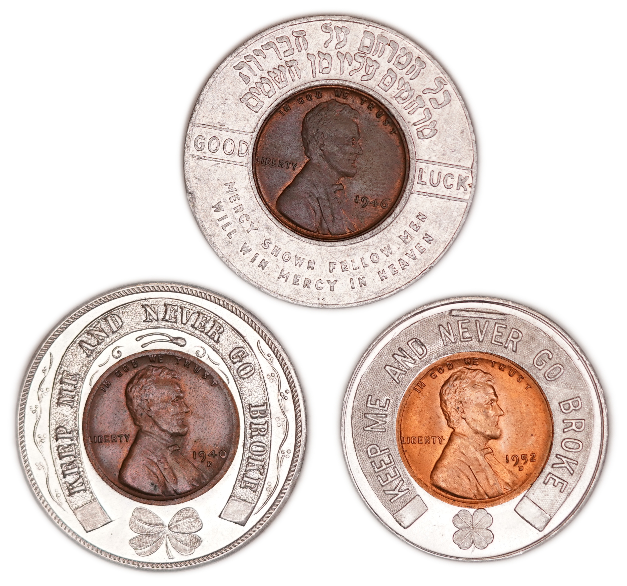 Judaica / Zionism - USA - Lot of 3 Encased Cent Tokens - Mount Sinai Hospital Los Angeles, B'nai Israel Hebrew & ... - 1 0