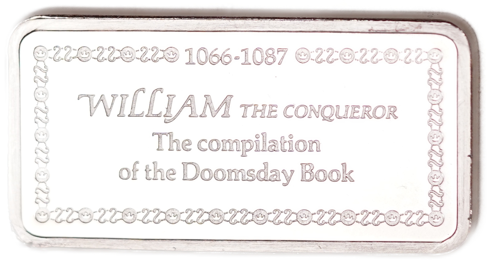 Great Britain - Sterling Silver Ingot “William the Conqueror - The Compilation of the Domesday Book” - 1,000 Years ... - 1 1