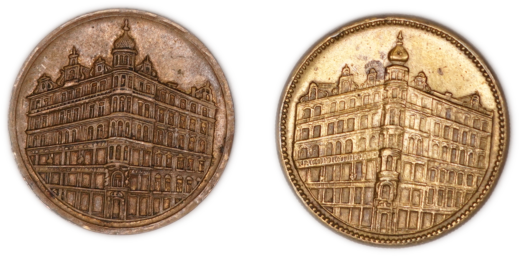 Judaica / Zionism - Austria - Pair of Jacob Rothberger Jewish Department Store Advertising Tokens, Vienna, c.1900 ... - 1 1