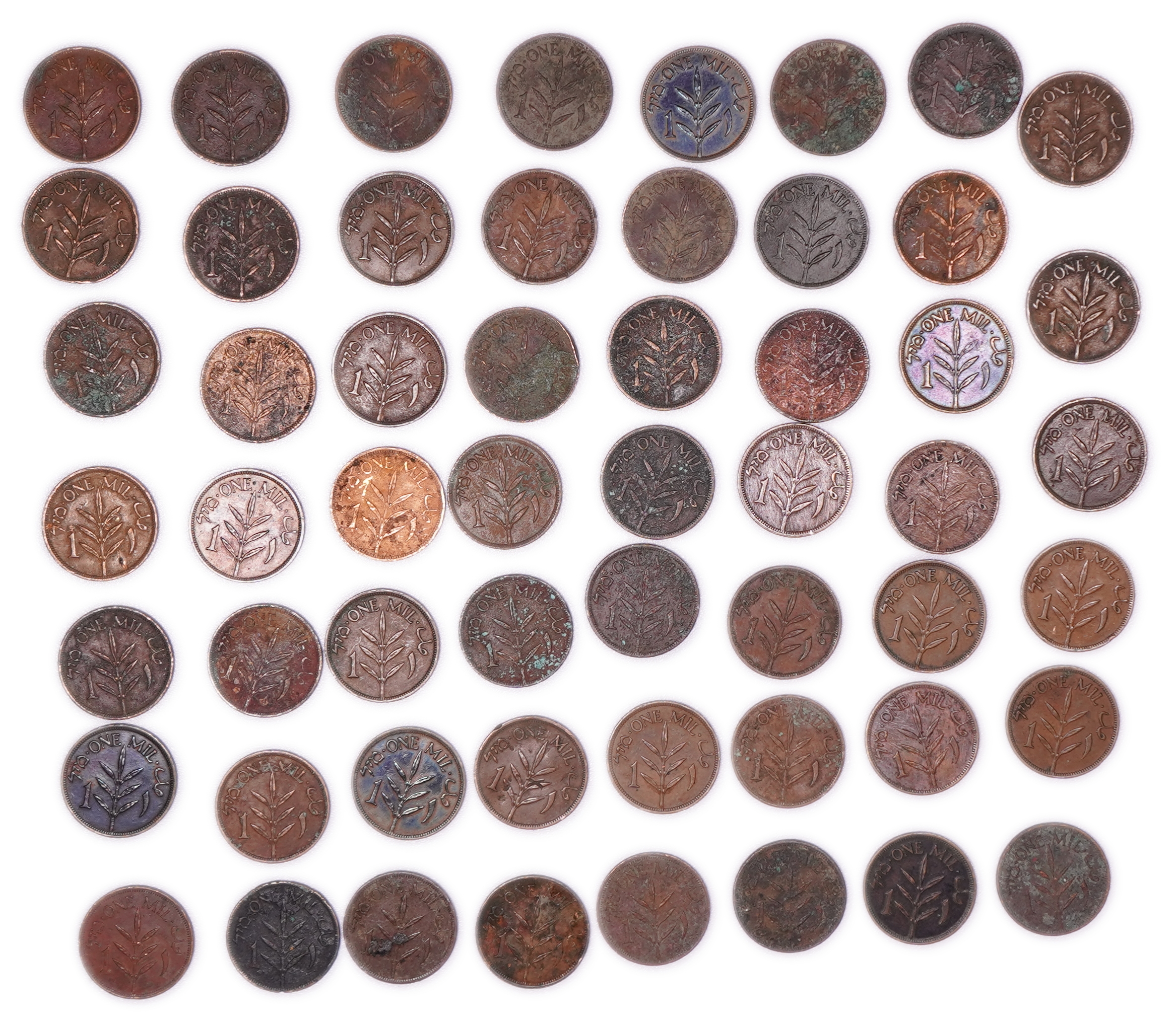 Palestine - British Mandate - Collection of 55 1 Mil Coins - Various Years - VG-F - KM#1 - 1 1