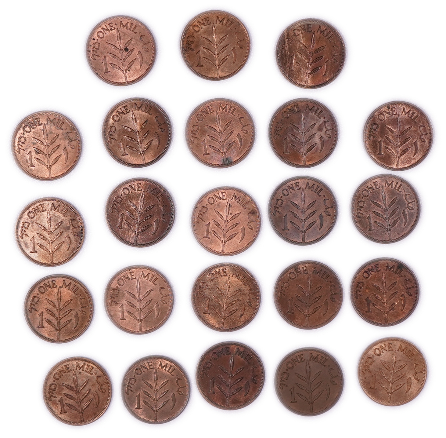 Palestine - British Mandate - Collection of 23 1 Mil Coins - 1935, 1944, 1946 - AU-UNC - KM#1 - 1 1