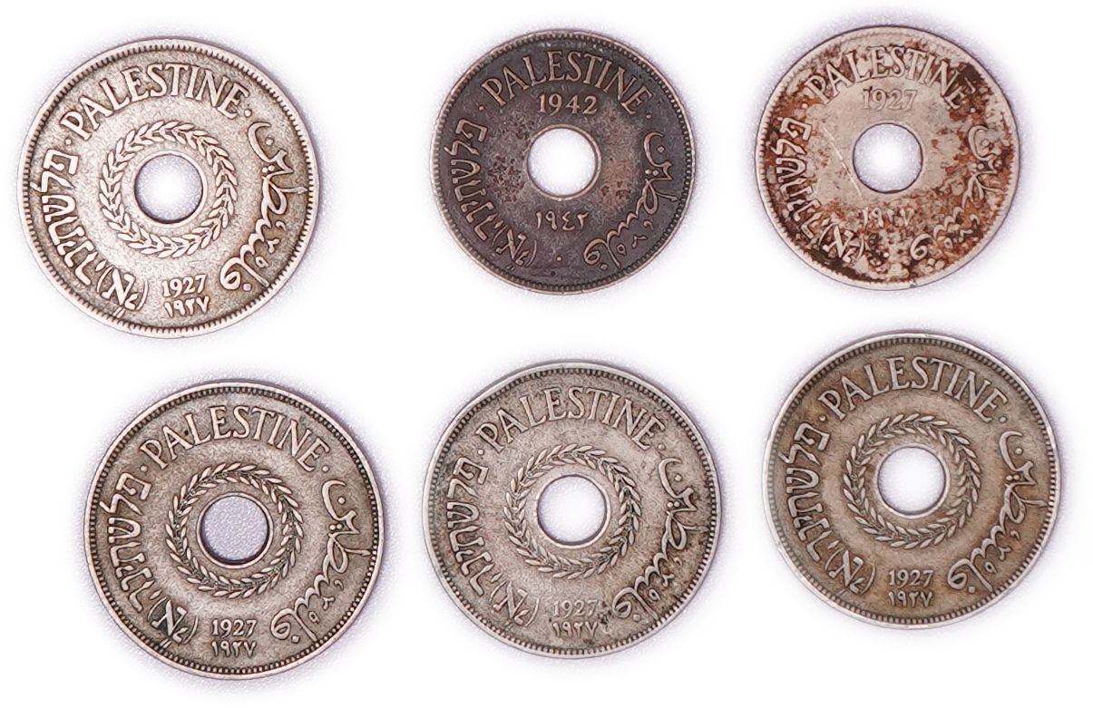 Palestine - British Mandate - Collection of 6 Coins - 10 Mils 1927, 1942 and 20 Mils 1927 - VG-VF - KM#4, KM#5 - 1 0